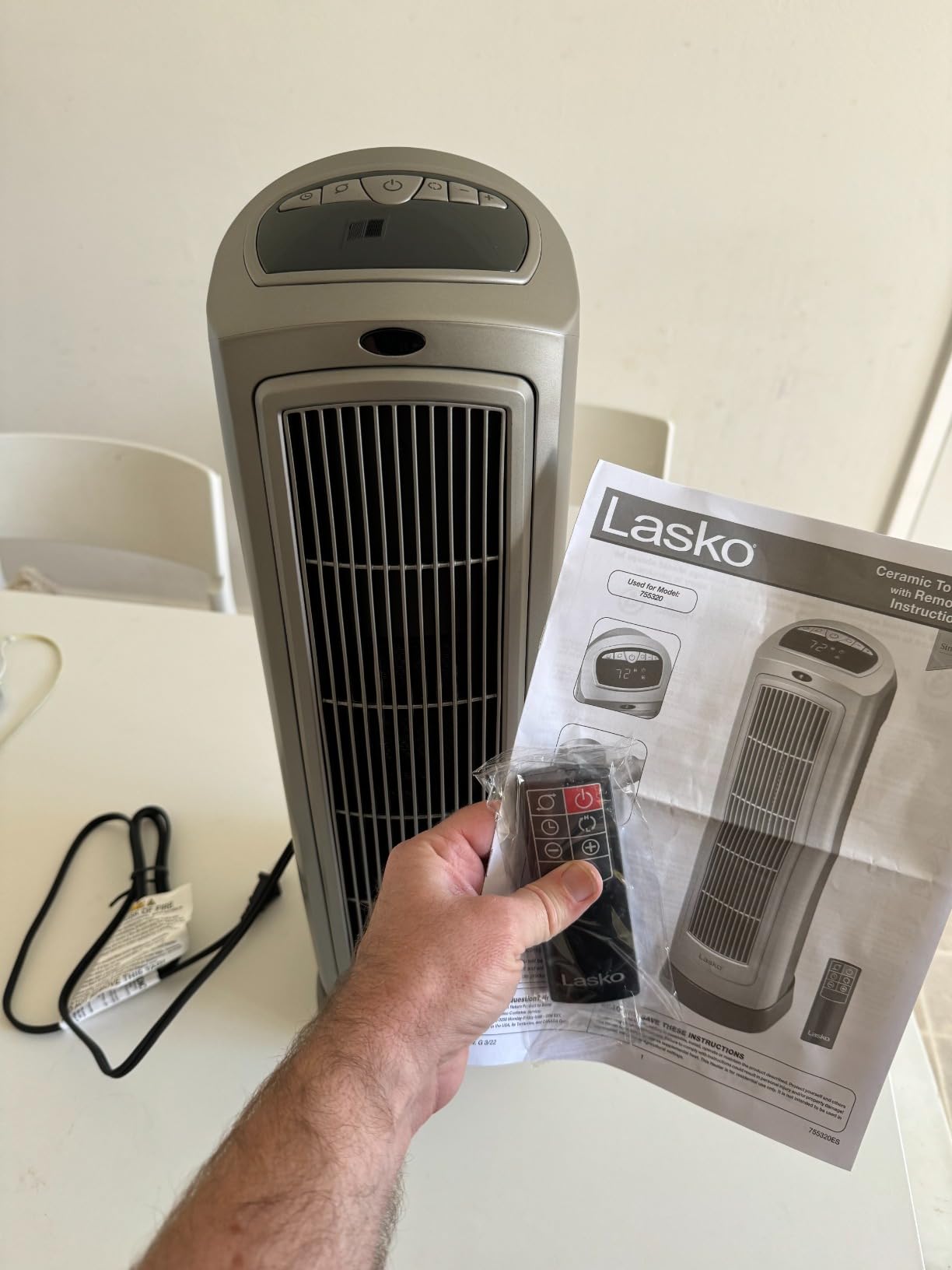 Lasko Oscillating Digital Ceramic Tower Heater for Home with Adjustable Thermostat, Timer and Remote Control, 23 Inches, 1500W, Silver, 755320 Customer Review Lasko Oscillating Digital Ceramic Tower Heater for Home with Adjustable Thermostat, Timer and Remote Control, 23 Inches, 1500W, Silver, 755320 - Customer Photo 1