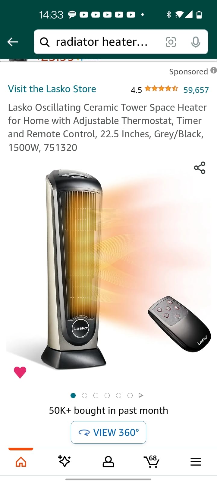 Lasko Oscillating Digital Ceramic Tower Heater for Home with Adjustable Thermostat, Timer and Remote Control, 23 Inches, 1500W, Silver, 755320 - Customer Photo 2