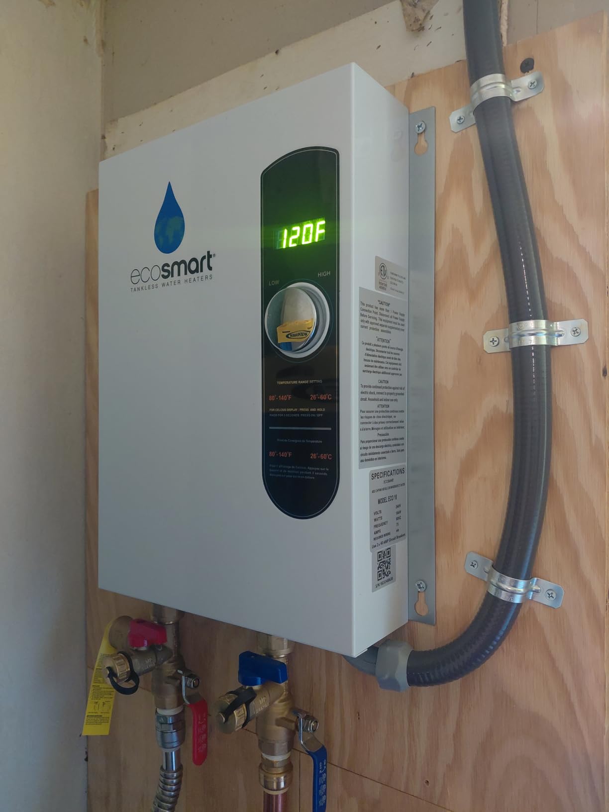 EcoSmart ECO 18 Electric Tankless Water Heater, 18 KW at 240 Volts with Patented Self Modulating Technology, 17 x 14 x 3.5, White - Customer Photo 2