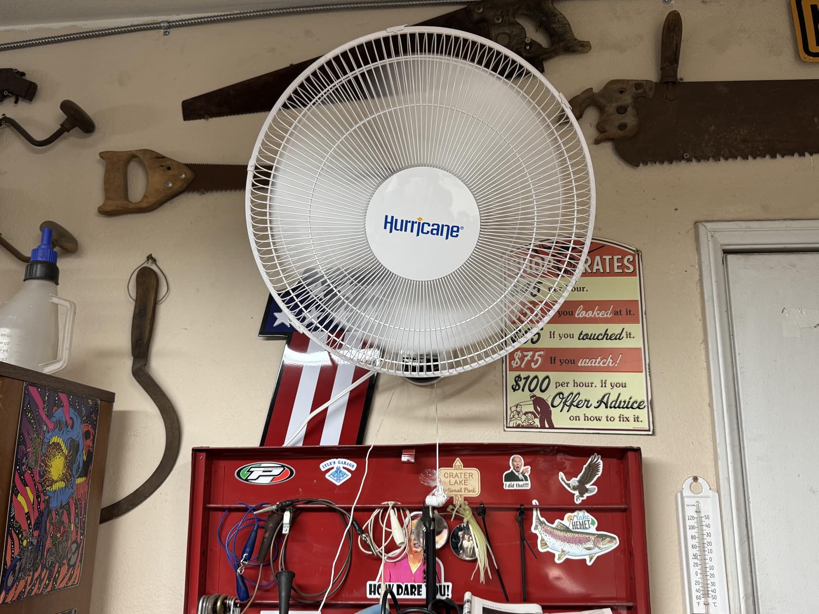Hurricane Classic Oscillating Wall Mount Fan w/ 3 Quite Speeds, White, 16