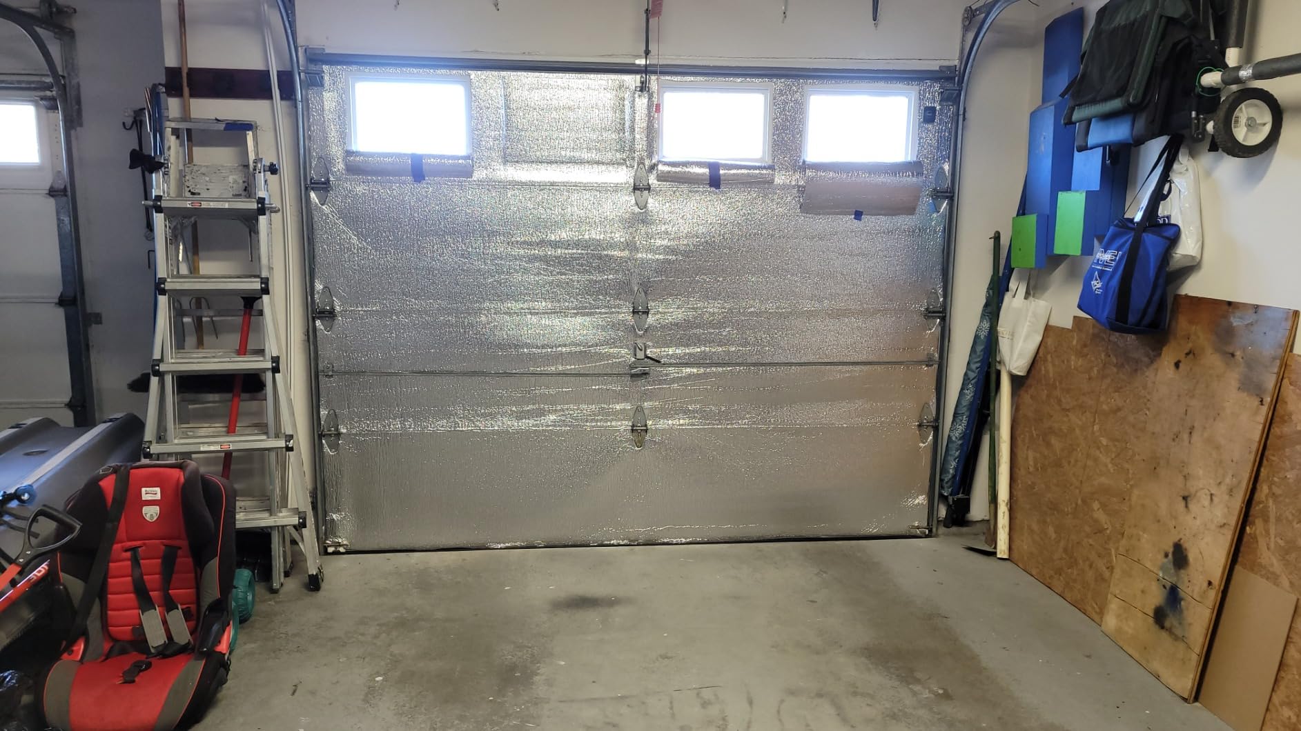 US Energy NASATECH (Pre-Cut for 16 Panel) 2 Car Garage Door Reflective Insulation Kit (R8) 1/4 thick w/ New And Improved Super Heavy Duty Double Sided Foam Tape Fits 16x7 16x8 18x7 18x8 Garage Doors - Customer Photo 1