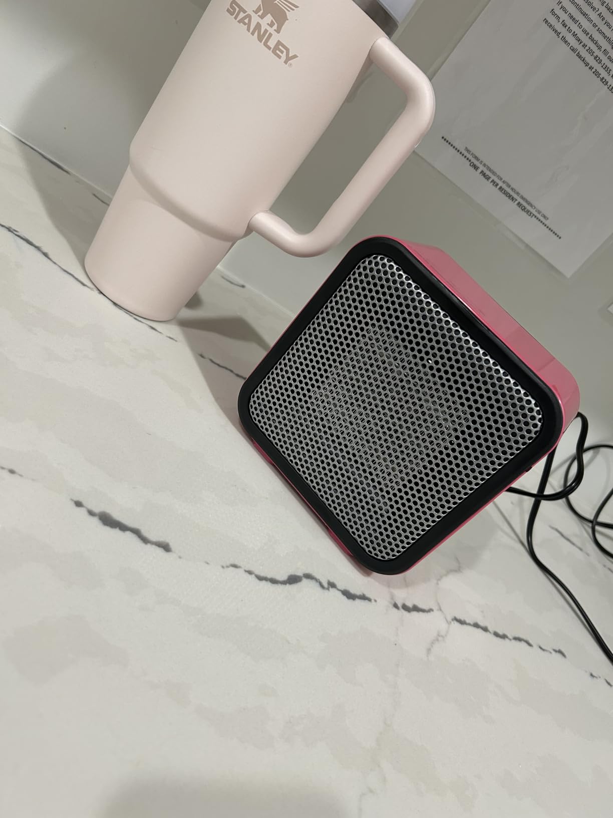 Amazon Basics Ceramic Space Heater, Mini Heater for Office Desk, Portable Tent Heater for Camping (Indoor Use), 500 W, With Tip-Over Protection, Lightweight (1.4 LBS), Black, 5.87