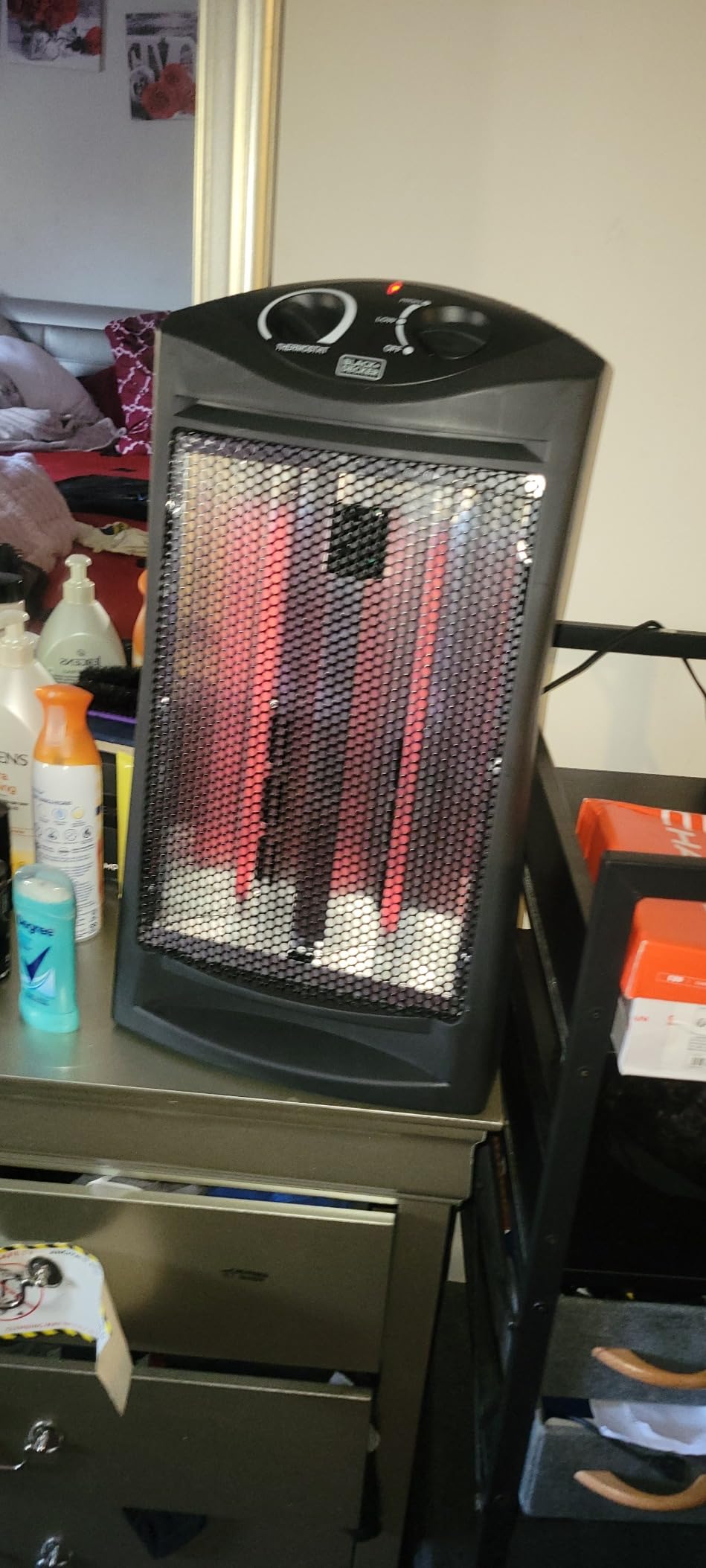 BLACK+DECKER Infrared Radiant Quartz Tower Heater, 1500W Space Heater with Adjustable Thermostat, Portable Heater with 2 Settings, Personal Heater for Home and Office, BHTI06, Black Customer Review BLACK+DECKER Infrared Radiant Quartz Tower Heater, 1500W Space Heater with Adjustable Thermostat, Portable Heater with 2 Settings, Personal Heater for Home and Office, BHTI06, Black - Customer Photo 2