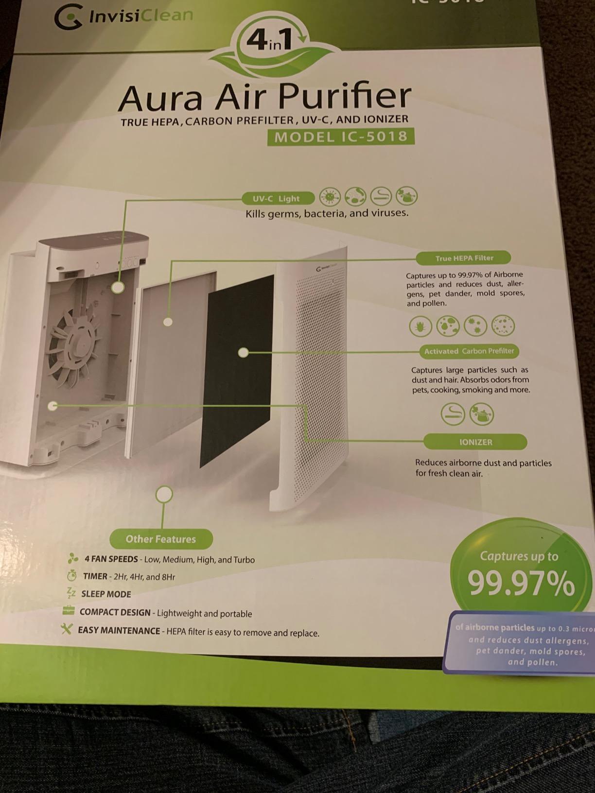 Air Purifier for Home Allergies & Pets | 4-in-1 H13 True HEPA Filter/Ionizer/Carbon + UV Light | Portable Air Purifiers for Large Room & Bedroom Odor Elimination - InvisiClean Aura II Customer Review Air Purifier for Home Allergies & Pets | 4-in-1 H13 True HEPA Filter/Ionizer/Carbon + UV Light | Portable Air Purifiers for Large Room & Bedroom Odor Elimination - InvisiClean Aura II - Customer Photo 2