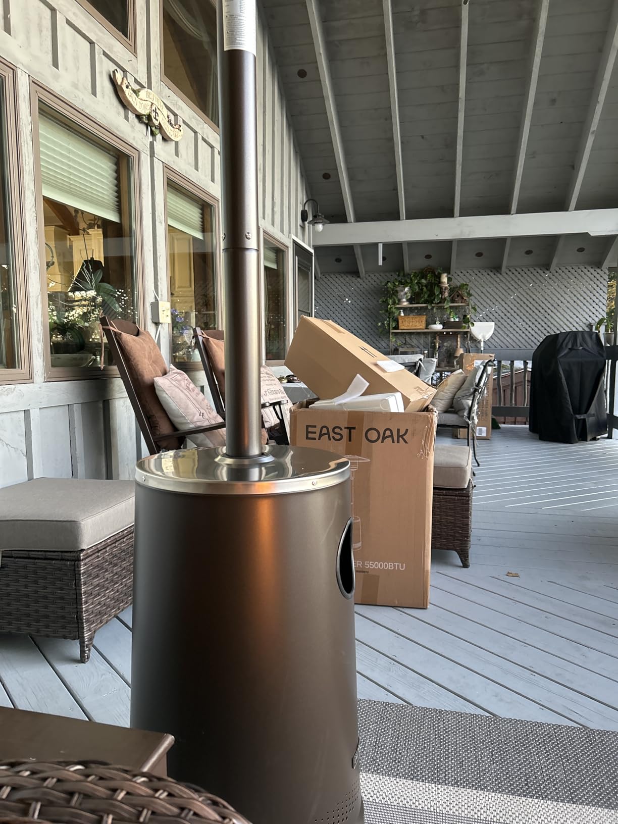 EAST OAK 50,000 BTU Patio Heater with Sand Box, Table Design, Double-Layer Stainless Steel Burner, Wheels, Triple Protection System, Outdoor Heater for Home and Residential, Polar Night - Customer Photo 2