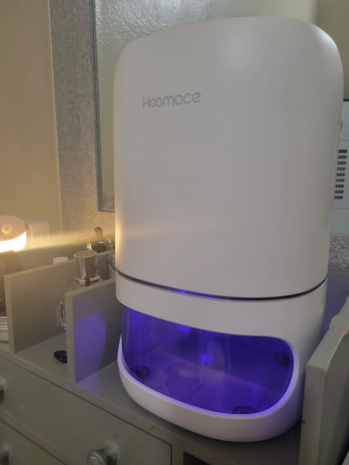 Small Dehumidifiers for Bedroom w/Air Purifying Function, 1000 ml/35 oz for 2500 Cubic Feet (260 sq ft) with 7 Colorful LED Lights Timer Set Negative Ions Below 30 dB, Auto Shut-Down - Customer Photo 1