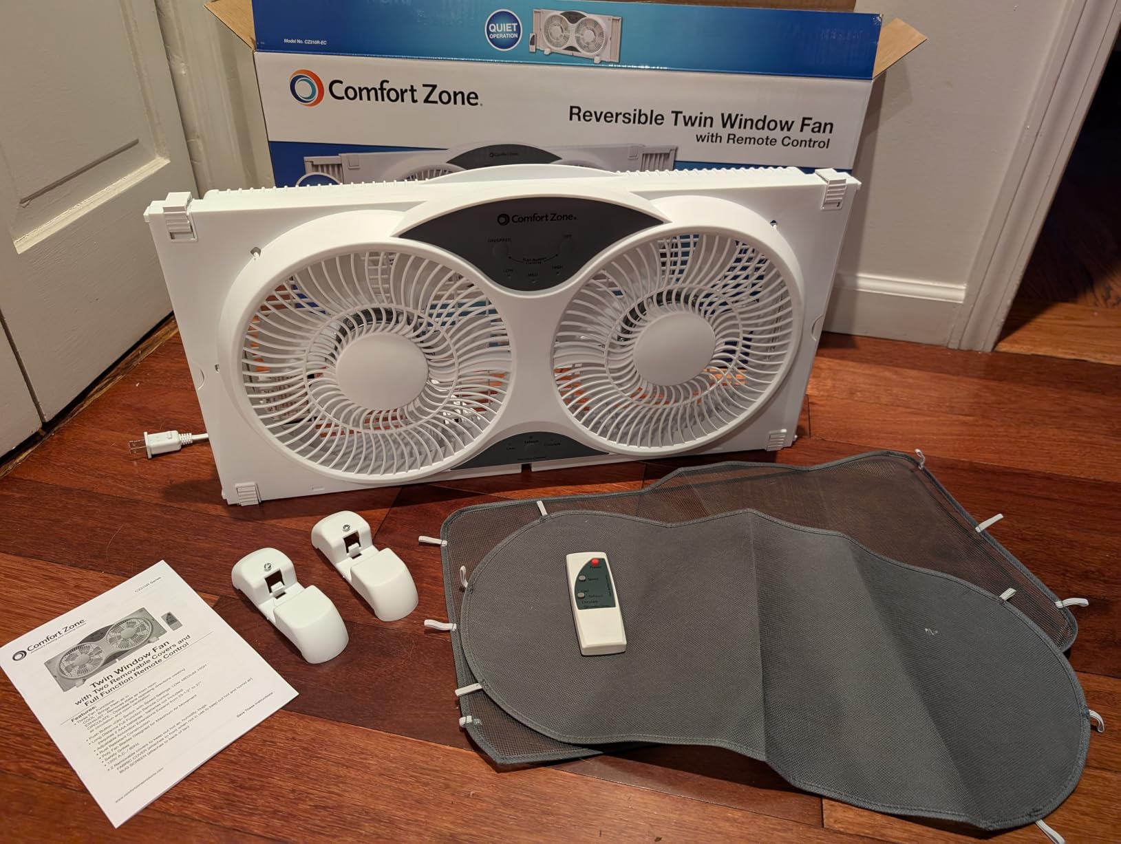 Comfort Zone Window Fan for Bedroom, 9 inch 3 Speed Dual Fans with Auto-Locking Expanders, Window Exhaust Fan, Removeable Bug Screen, White Customer Review Comfort Zone Window Fan for Bedroom, 9 inch 3 Speed Dual Fans with Auto-Locking Expanders, Window Exhaust Fan, Removeable Bug Screen, White - Customer Photo 1