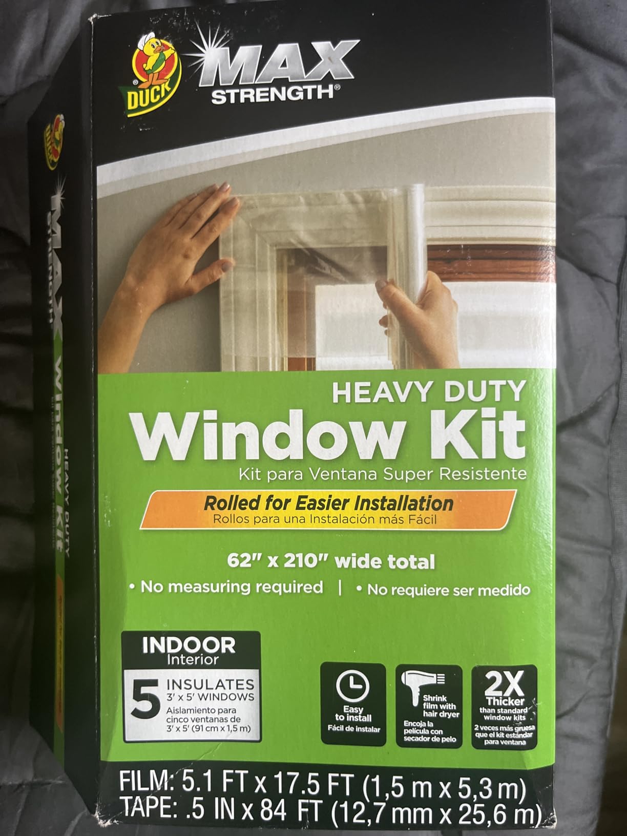 Duck MAX Strength Window Insulation Kit, Winter Window Seal Kit Fits up to 5 Windows, Heavy Duty Shrink Film Cuts to Size for Easy Indoor Installation, Window Tape Included,62 In. x 210 In., Clear - Customer Photo 1
