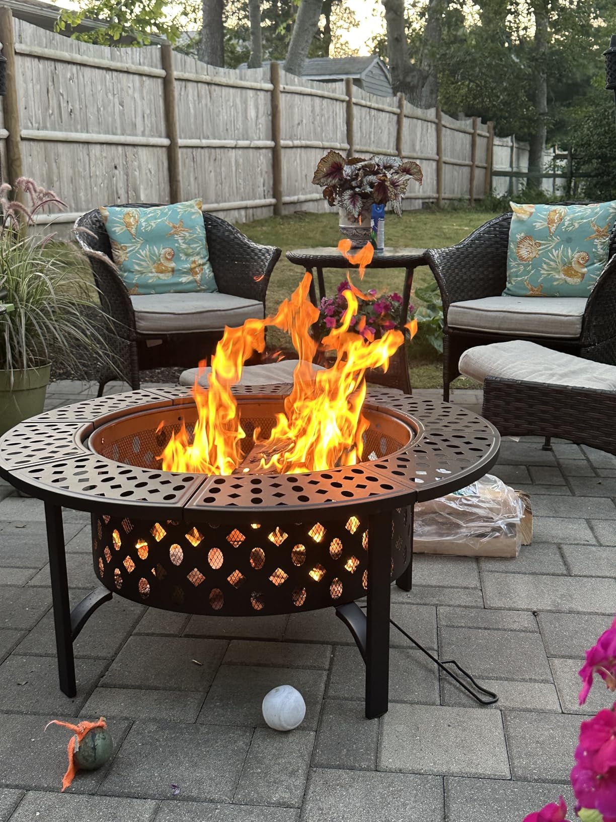 36 Inch Fire Pit with 2 Grills, Wood Burning Fire Pits for Outside with Lid, Poker and Round Waterproof Cover, BBQ& Outdoor Firepit & Round Metal Table 3 in 1 for Patio, Picnic, Party - Customer Photo 1