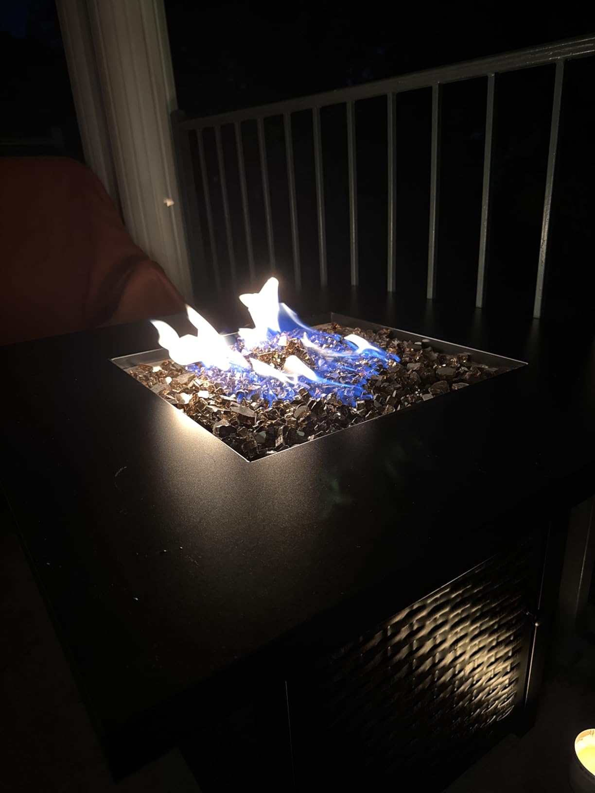 Ciays 43″ Propane Fire Pit with Glass Beads & Lid, 60,000 BTU CSA-Certified Gas Fire Pits with Cup Holders, Hanging Shelf & Nylon Cover, Large Fire Pit Table for Patio/Porch/Deck, Black - Customer Photo 1