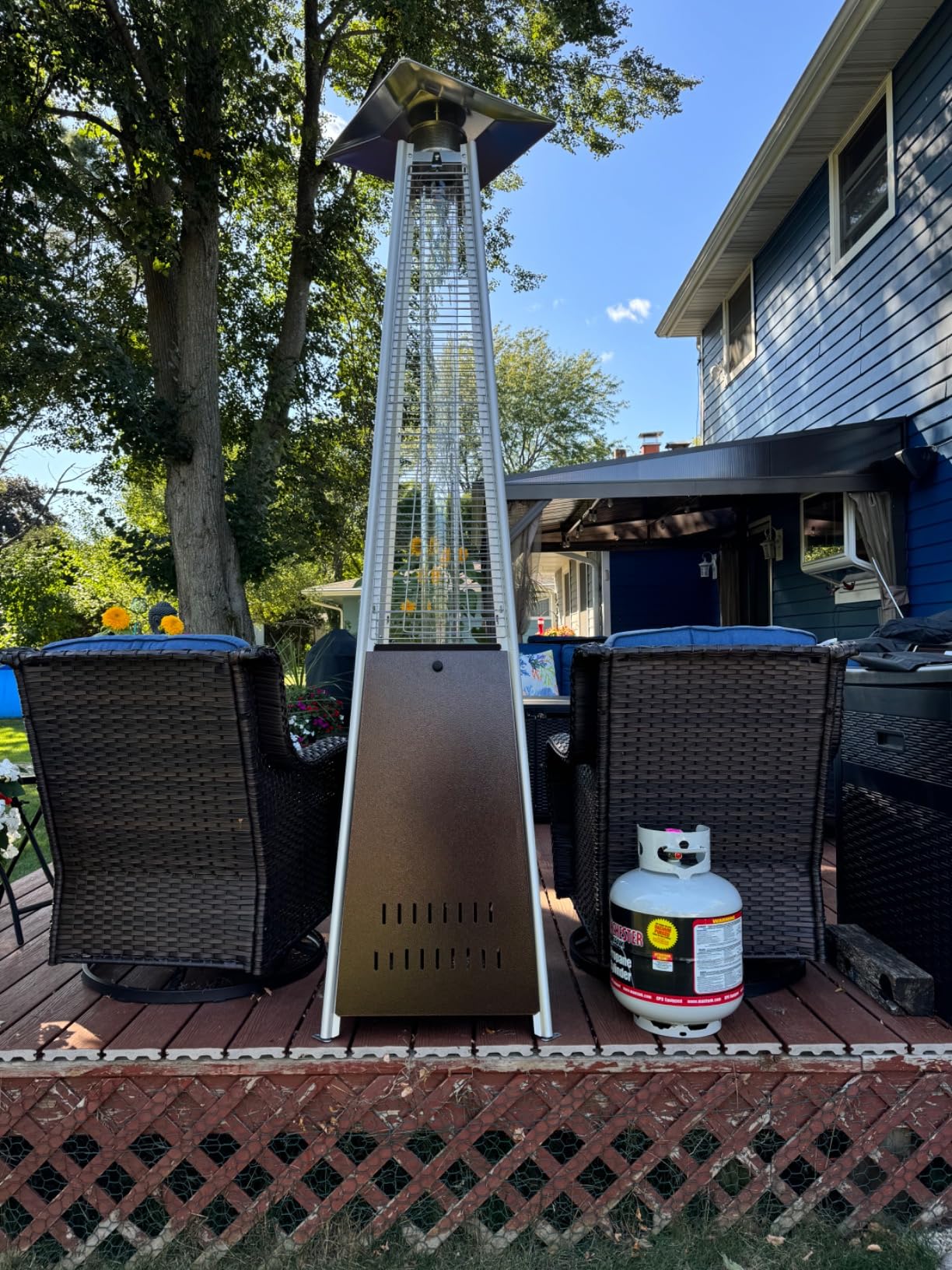FOOWIN Patio Heater,48,000 BTU Outdoor Patio Heater with Wheels,Propane Patio Heater w/Waterproof Cover & Gloves,Quartz Glass Tube Pyramid Patio Heater for Outdoor Use,Party,Backyard,Garden,Bronze - Customer Photo 2