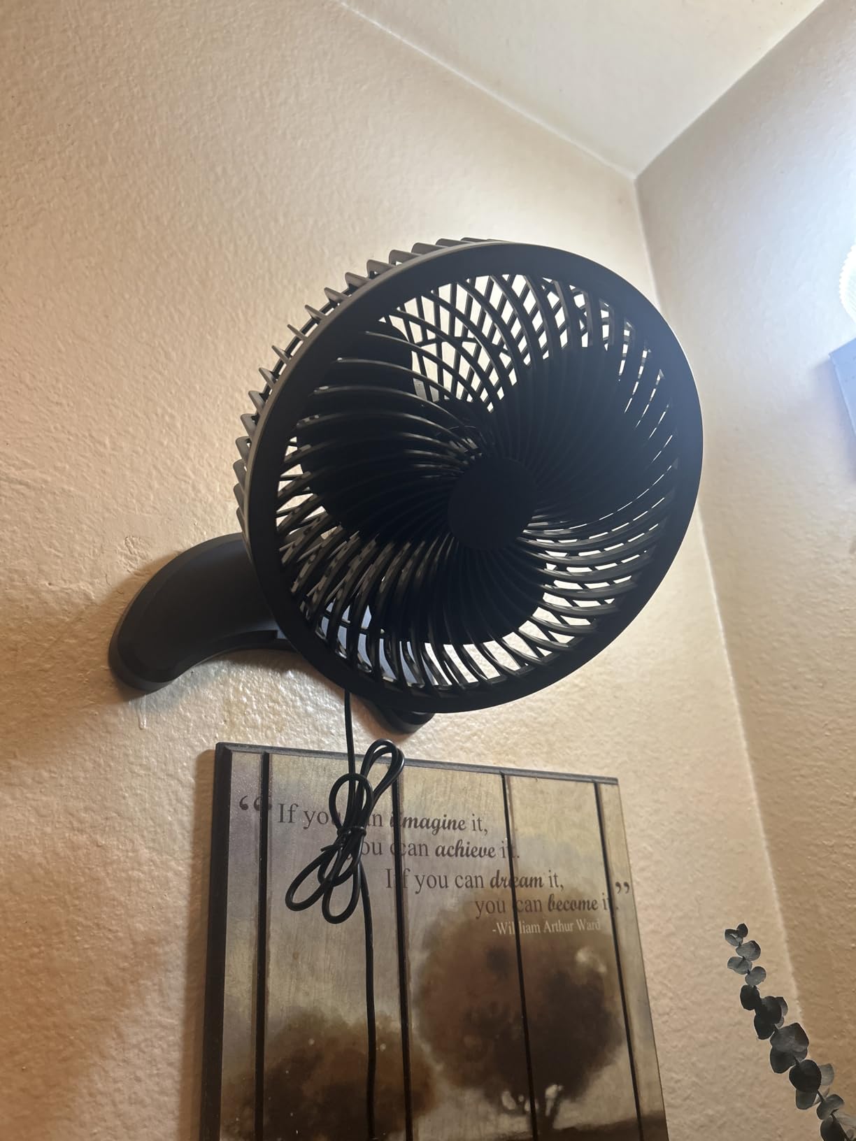 Koonie 8'' Wall Mount Fan, Quiet Small Wall Fan with Timer, 8.2ft Wired Remote, 80° Oscillation, 100° Adjustable, 3 Speeds High Velocity for RV Bedroom Kitchen Office Garage(Adapter Included) - Customer Photo 1