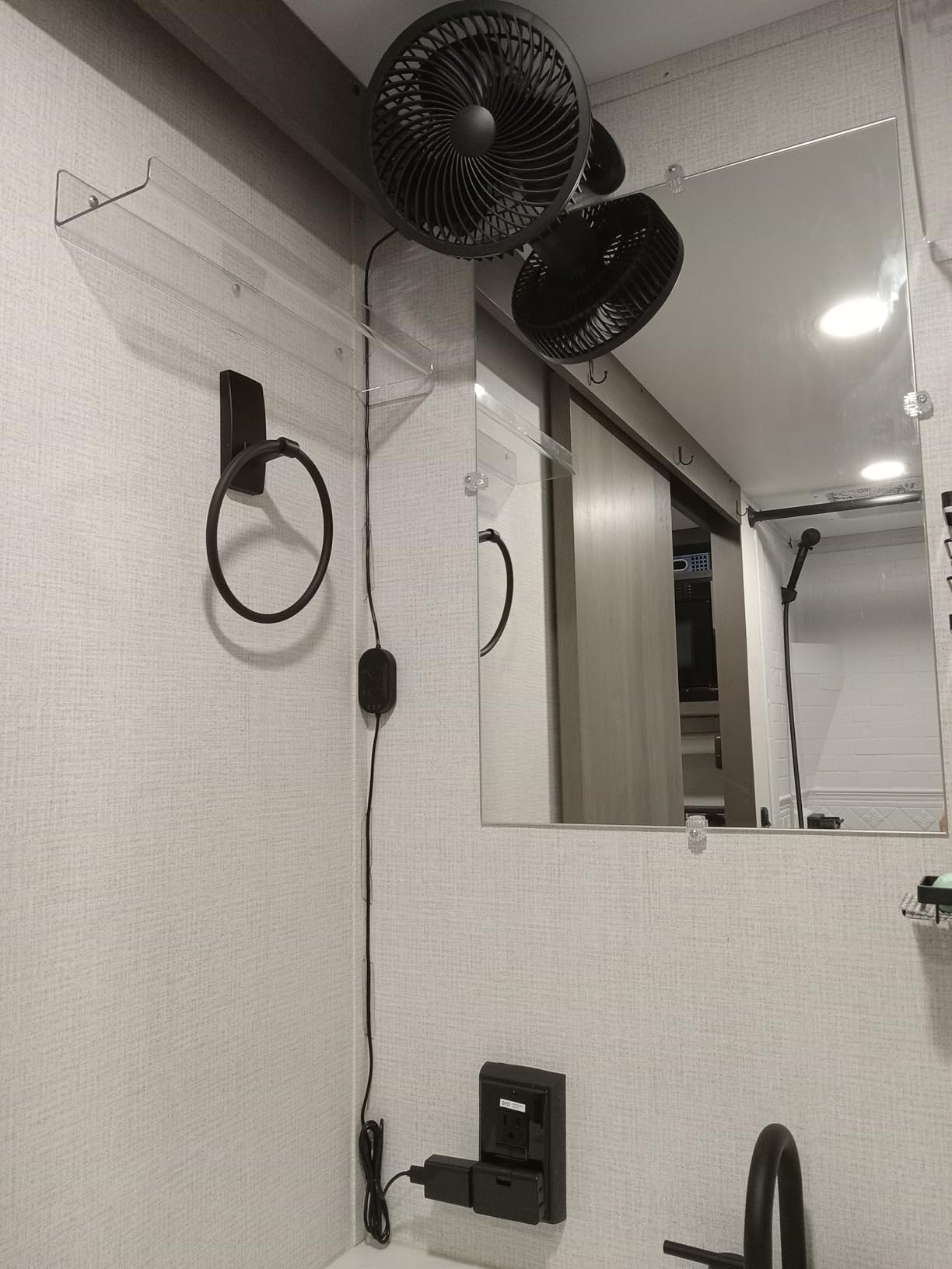 Koonie 8'' Wall Mount Fan, Quiet Small Wall Fan with Timer, 8.2ft Wired Remote, 80° Oscillation, 100° Adjustable, 3 Speeds High Velocity for RV Bedroom Kitchen Office Garage(Adapter Included) - Customer Photo 4