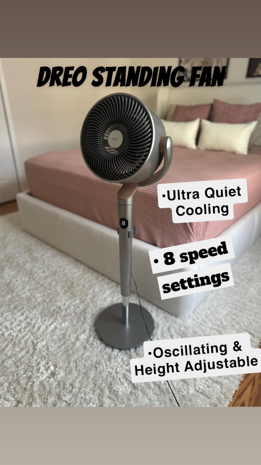 Dreo Standing Fan, 120°+120°Omni-directional Oscillating Fan For Bedroom, 85 ft Circulator With Remote, DC Motor Quiet Pedestal Fans, Adjustable Height, 8 Speeds, 3 Modes, 8H Timer, Home, PolyFan 502 Customer Review Dreo Standing Fan, 120°+120°Omni-directional Oscillating Fan For Bedroom, 85 ft Circulator With Remote, DC Motor Quiet Pedestal Fans, Adjustable Height, 8 Speeds, 3 Modes, 8H Timer, Home, PolyFan 502 - Customer Photo 2