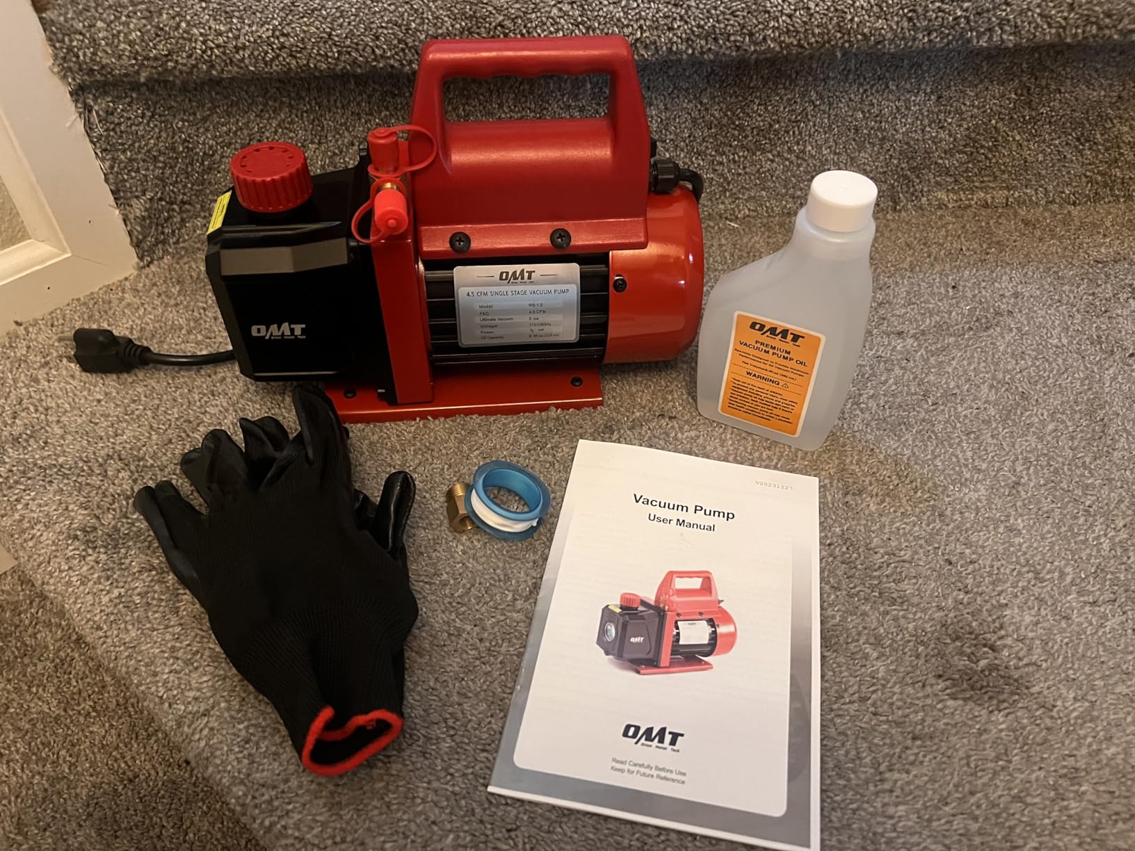 Orion Motor Tech Vacuum Pump, 3.5 cfm 1/4 hp HVAC Single Stage Vacuum Pump for R12 R22 R134a R410a R502, Auto AC Vacuum Pump Kit for Automotive Air Conditioner Resin Degassing & More, Oil Included Customer Review Orion Motor Tech Vacuum Pump, 3.5 cfm 1/4 hp HVAC Single Stage Vacuum Pump for R12 R22 R134a R410a R502, Auto AC Vacuum Pump Kit for Automotive Air Conditioner Resin Degassing & More, Oil Included - Customer Photo 1