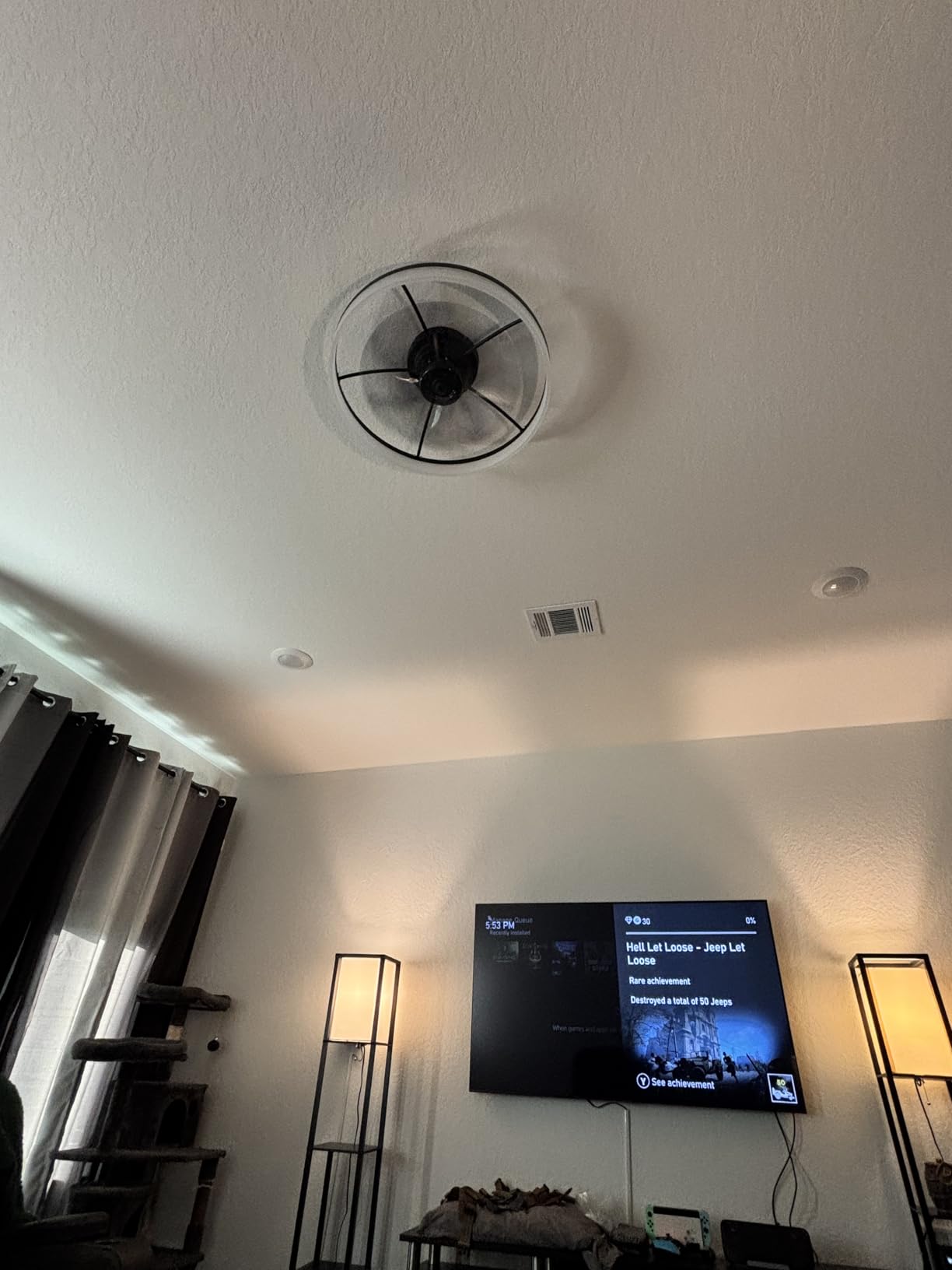 VOLISUN Low Profile Ceiling Fans with Lights and Remote, 23.6in Flush Mount Ceiling Fans with Light, 3000K-6500K Dimmable Fandelier LED Fan Light, Bladeless Ceiling Fan with Lights for Bedroom(Black) - Customer Photo 1