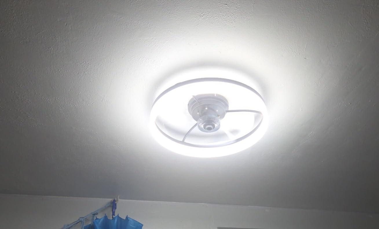 VOLISUN Low Profile Ceiling Fans with Lights and Remote, 23.6in Flush Mount Ceiling Fans with Light, 3000K-6500K Dimmable Fandelier LED Fan Light, Bladeless Ceiling Fan with Lights for Bedroom(Black) - Customer Photo 2