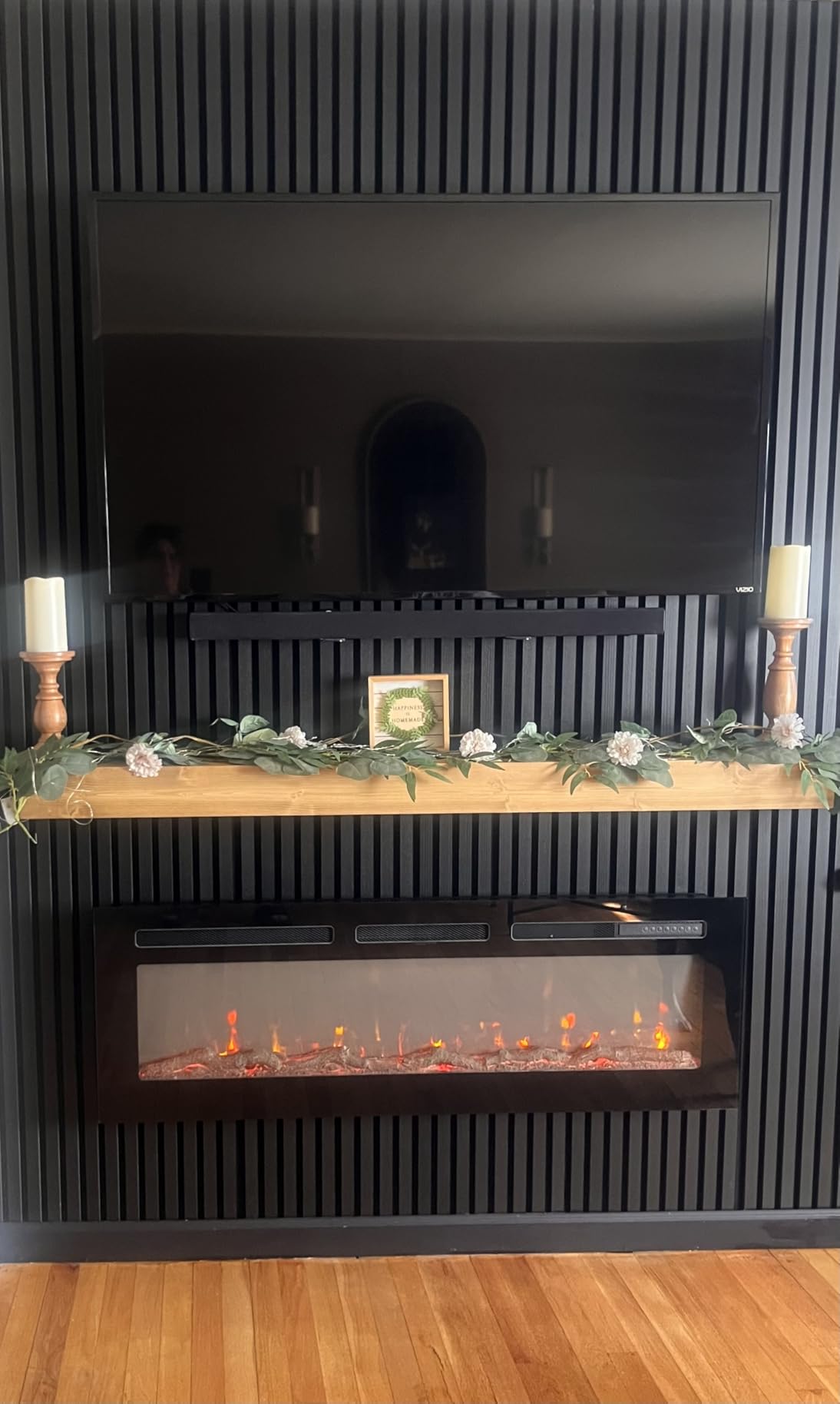 50 inch Electric Fireplace in-Wall Recessed and Wall Mounted with Remote Control, 1500/750W Fireplace Heater (60-99°F Thermostat) with 12 Adjustable Color, Timer, Log and Crystal Customer Review 50 inch Electric Fireplace in-Wall Recessed and Wall Mounted with Remote Control, 1500/750W Fireplace Heater (60-99°F Thermostat) with 12 Adjustable Color, Timer, Log and Crystal - Customer Photo 1