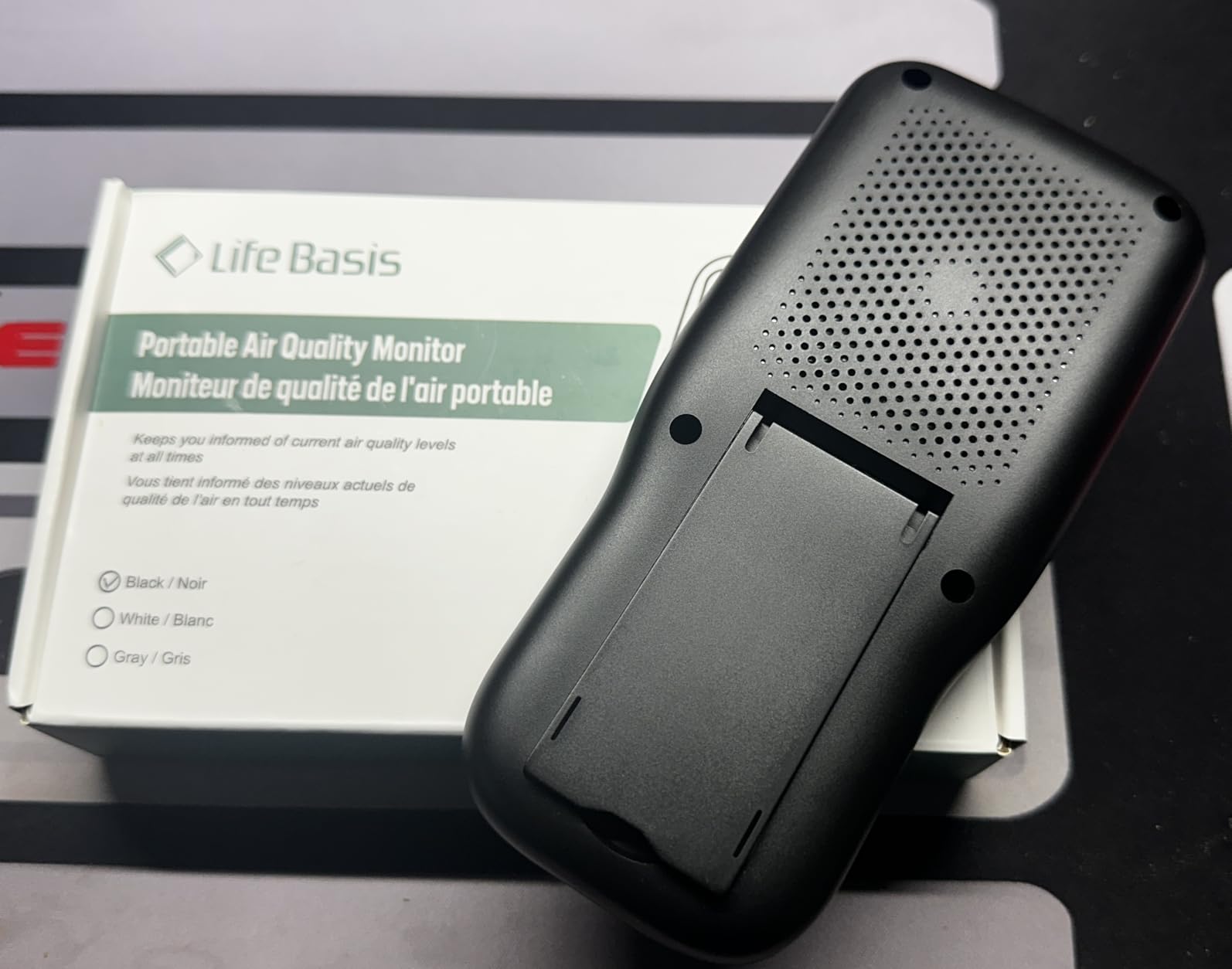 LifeBasis Air Quality Monitor Indoor, 11-in-1 Air Quality Detector with Stand, Real-Time Air Meter Test AQI, PM1.0, PM2.5, PM10, CO2, TVOC, HCHO, Particles, Temperature and Humidity, Dual Alert -Black - Customer Photo 2