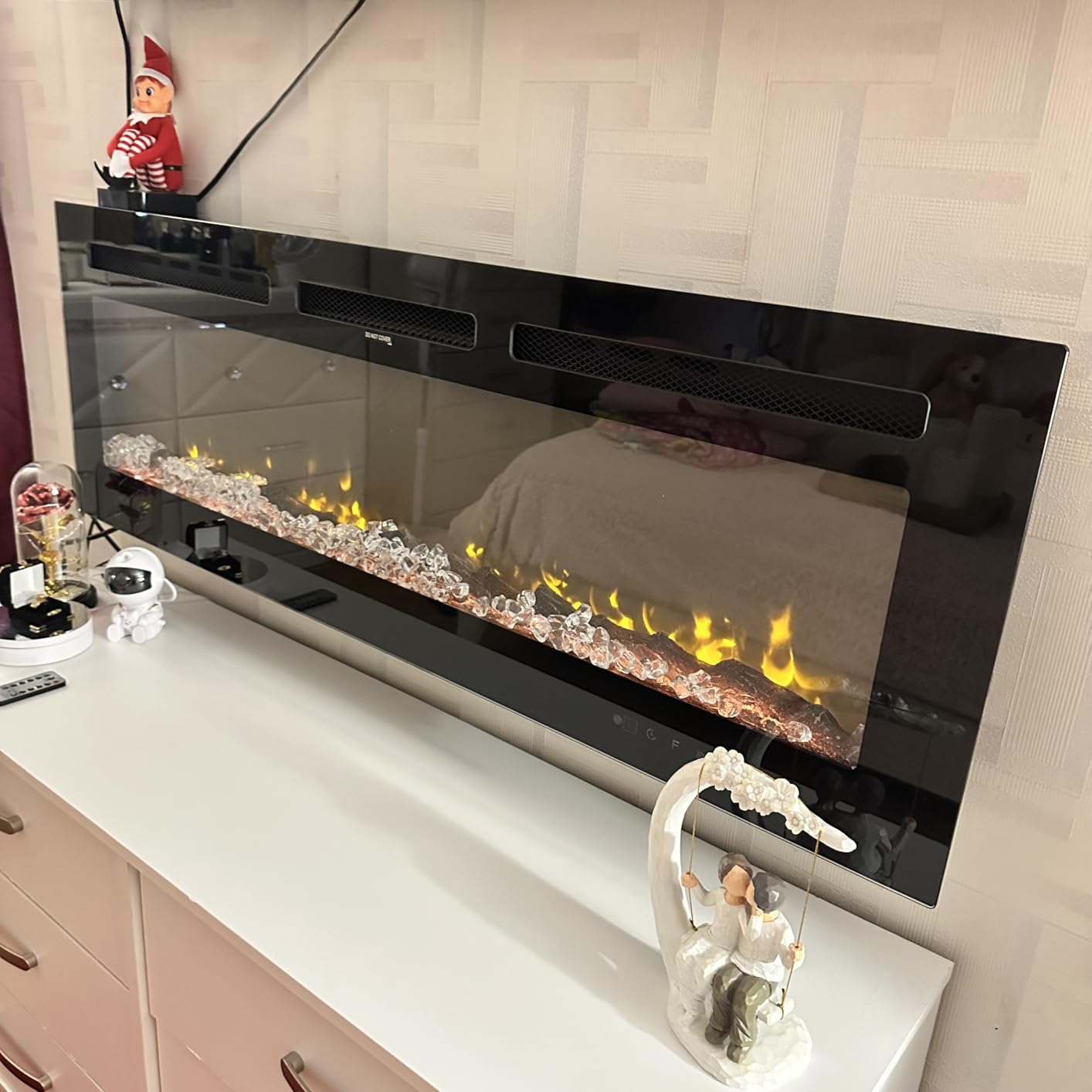 EUHOMY 50 Inch Electric Fireplace Wall Recessed and Wall Mounted with Adjustable Flame Color, Fireplace Heater with Remote Control, Linear Fireplace with Timer, Touch Screen, Log & Crystal, 750/1500W - Customer Photo 2