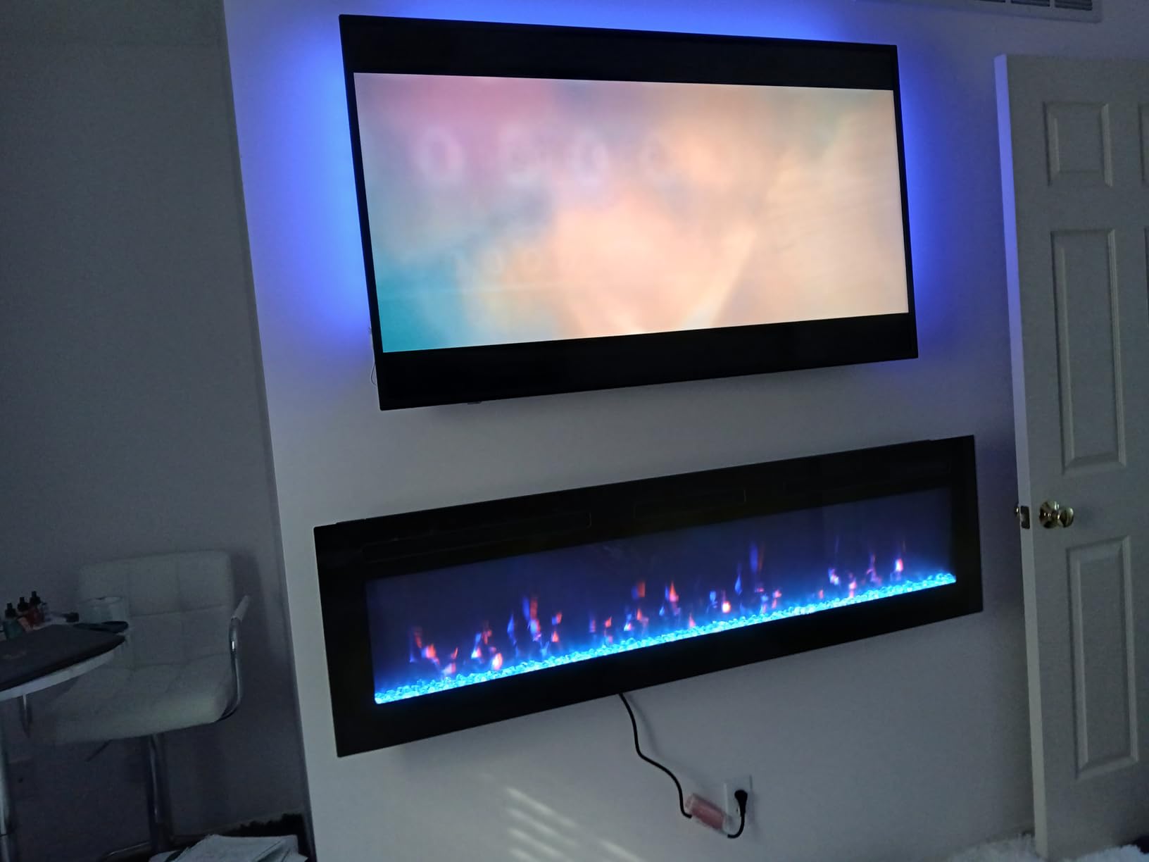 60 Inch Electric Fireplace in-Wall Recessed and Wall Mounted, Ultra-Thin Linear Fireplace Heater 750/1500W with Realistic Flame, Higher Temperatures & Lower Noise, Log Set & Crystal Options Customer Review 60 Inch Electric Fireplace in-Wall Recessed and Wall Mounted, Ultra-Thin Linear Fireplace Heater 750/1500W with Realistic Flame, Higher Temperatures & Lower Noise, Log Set & Crystal Options - Customer Photo 1
