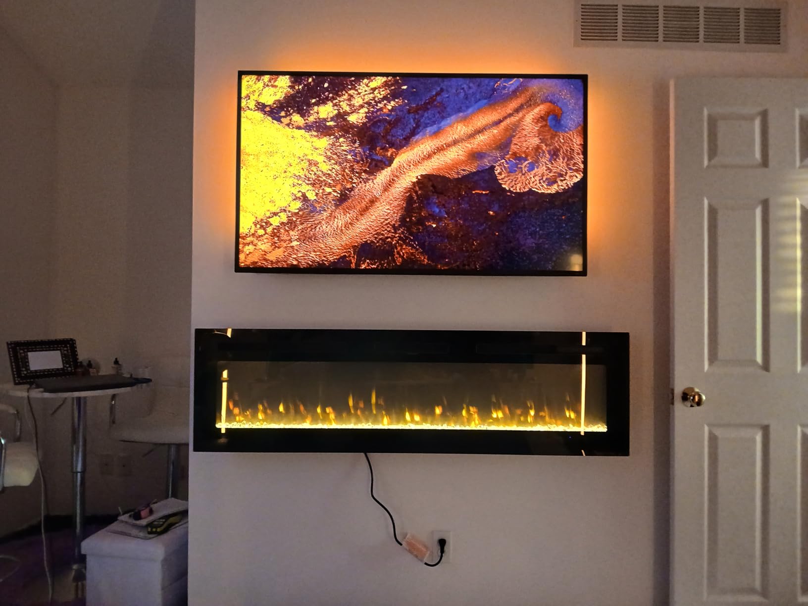 60 Inch Electric Fireplace in-Wall Recessed and Wall Mounted, Ultra-Thin Linear Fireplace Heater 750/1500W with Realistic Flame, Higher Temperatures & Lower Noise, Log Set & Crystal Options Customer Review 60 Inch Electric Fireplace in-Wall Recessed and Wall Mounted, Ultra-Thin Linear Fireplace Heater 750/1500W with Realistic Flame, Higher Temperatures & Lower Noise, Log Set & Crystal Options - Customer Photo 2