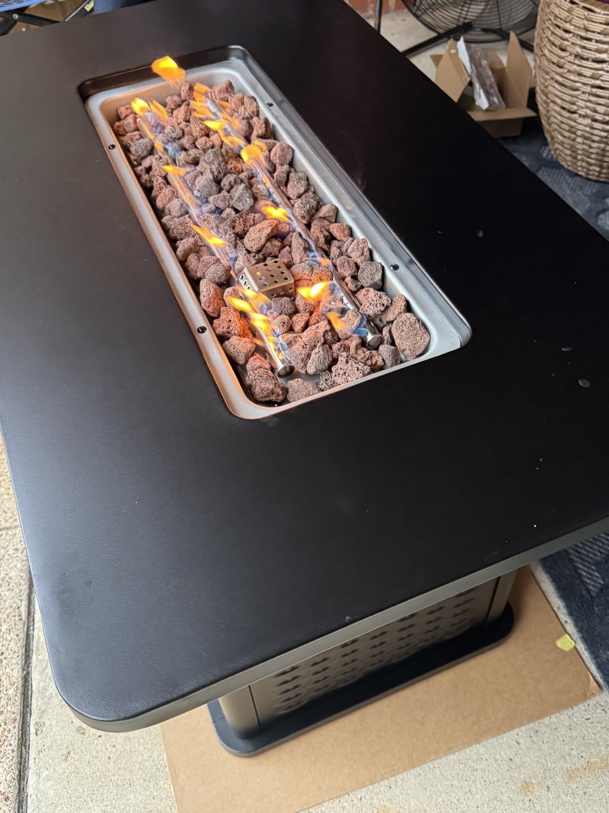 AMADA HOMEFURNISHING 43 Inch Propane Fire Pit Table, 60,000 BTU Gas Fire Pit with Lava Rocks, Waterproof Cover, Removable Lid, Cup Holders, 2-in-1 Fire Table for Patio, Backyard, Garden, Black - Customer Photo 1