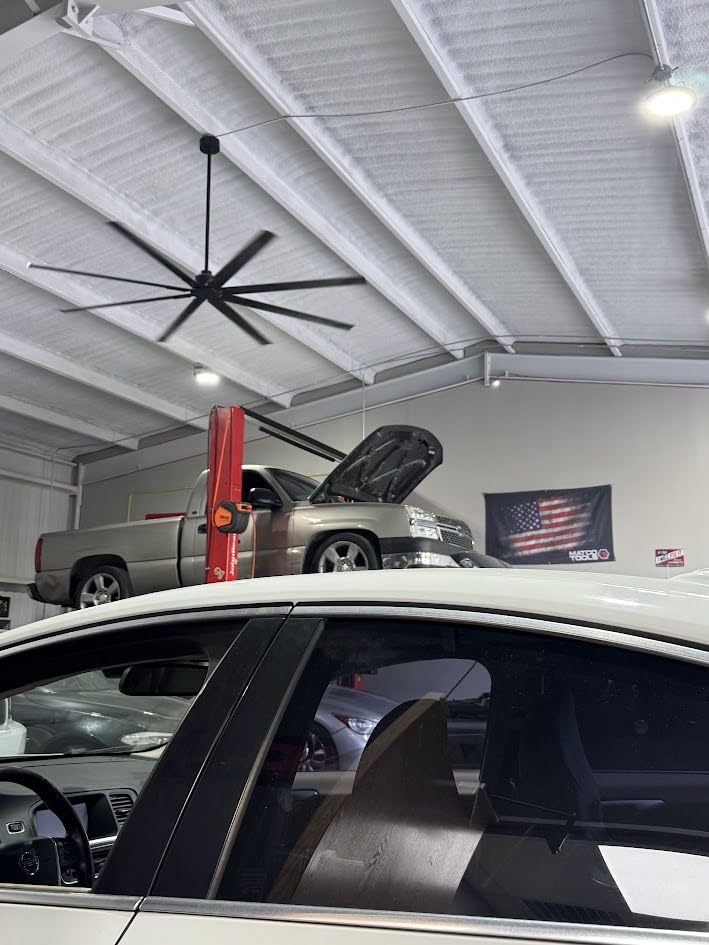96 Inch Industrial Ceiling Fan - Large Ceiling Fan with DC Motor, 3 Downrods, 6-Speed Remote Control, 8 Reversible Aluminum Blades, Black Commercial Ceiling Fans for Shop/Gym/Warehouse/Garage Customer Review 96 Inch Industrial Ceiling Fan - Large Ceiling Fan with DC Motor, 3 Downrods, 6-Speed Remote Control, 8 Reversible Aluminum Blades, Black Commercial Ceiling Fans for Shop/Gym/Warehouse/Garage - Customer Photo 1