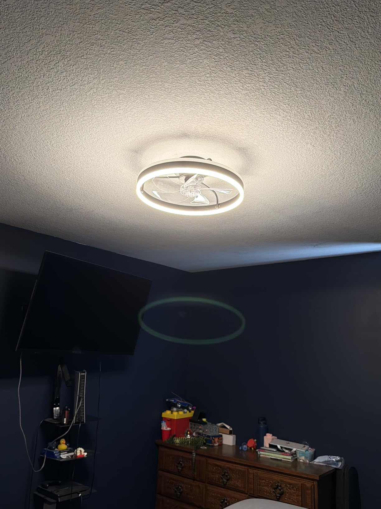 Lumary Smart WiFi Ceiling Fans with Lights, RGBAI Flush Mount Ceiling Fans with Lights and Remote, Dual Lighting Mode Modern LED Low Profile Ceiling Fan for Bedroom Works with Alexa Google, 20in Black - Customer Photo 1