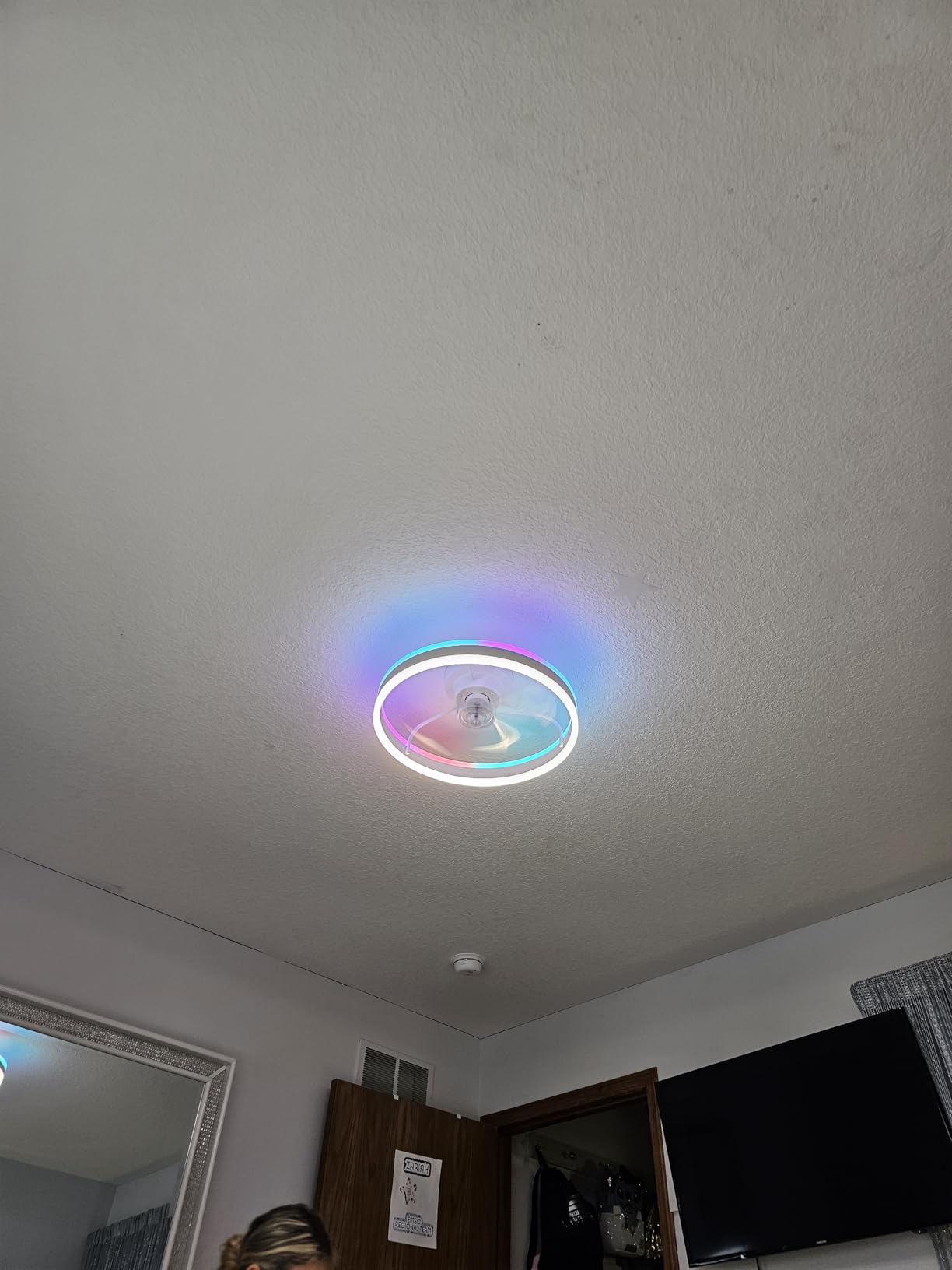 Lumary Smart WiFi Ceiling Fans with Lights, RGBAI Flush Mount Ceiling Fans with Lights and Remote, Dual Lighting Mode Modern LED Low Profile Ceiling Fan for Bedroom Works with Alexa Google, 20in Black - Customer Photo 2