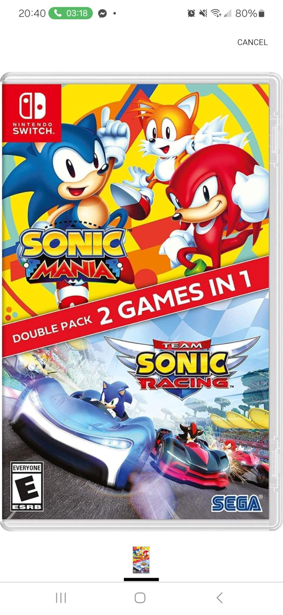 Sonic Mania + Team Sonic Racing Double Pack - Nintendo Switch Customer Review Sonic Mania + Team Sonic Racing Double Pack - Nintendo Switch - Customer Photo 1
