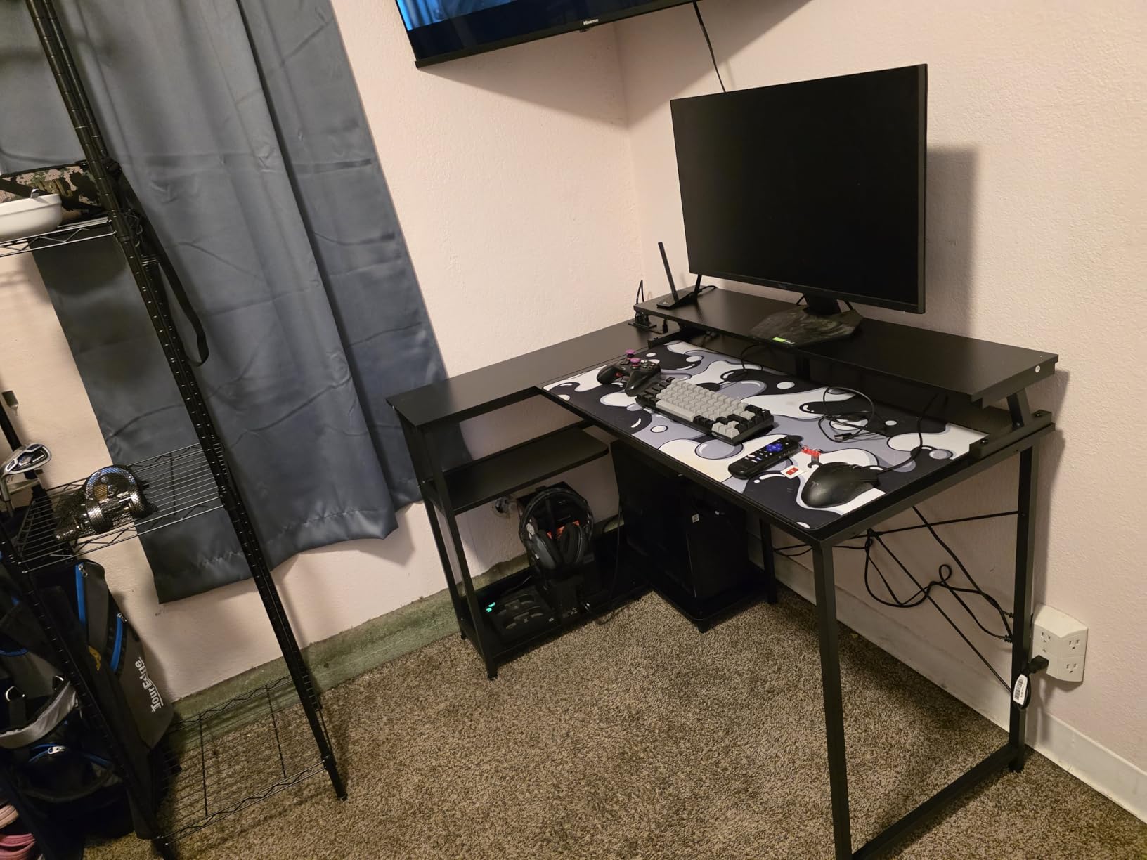 ODK 48 Inch Gaming Desk with USB Charging Ports and LED Lights, Reversible L Shaped Computer Desk with Storage Shelves & Monitor Stand, Corner Gamer Desk Table with Power Outlets, Black Customer Review ODK 48 Inch Gaming Desk with USB Charging Ports and LED Lights, Reversible L Shaped Computer Desk with Storage Shelves & Monitor Stand, Corner Gamer Desk Table with Power Outlets, Black - Customer Photo 1