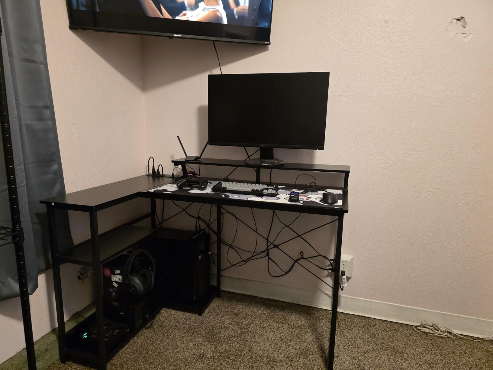 ODK 48 Inch Gaming Desk with USB Charging Ports and LED Lights, Reversible L Shaped Computer Desk with Storage Shelves & Monitor Stand, Corner Gamer Desk Table with Power Outlets, Black Customer Review ODK 48 Inch Gaming Desk with USB Charging Ports and LED Lights, Reversible L Shaped Computer Desk with Storage Shelves & Monitor Stand, Corner Gamer Desk Table with Power Outlets, Black - Customer Photo 2