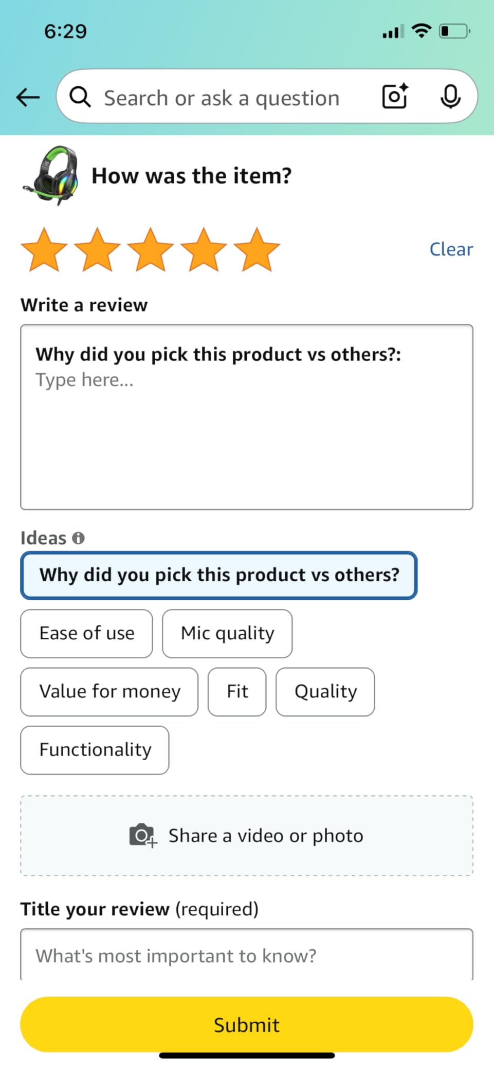 Krysenix PG1 Gaming Headset with Microphone for PS4, PS5, PC, Switch, Xbox, Gaming Headphones with RGB Light, Computer Headset with Mic & 3.5mm Jack - Customer Photo 1