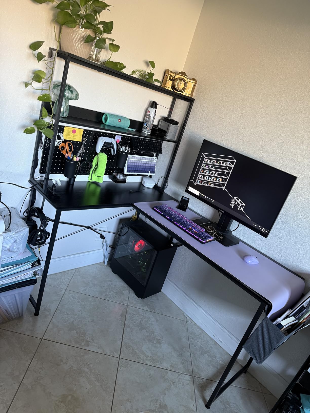 AODK L Shaped Desk Gaming Desk with LED Light & Power Outlet, 53 Inch Reversible L Shaped Computer Table with Shelf & Storage Bag & Hook for Home Office, Black Customer Review AODK L Shaped Desk Gaming Desk with LED Light & Power Outlet, 53 Inch Reversible L Shaped Computer Table with Shelf & Storage Bag & Hook for Home Office, Black - Customer Photo 1