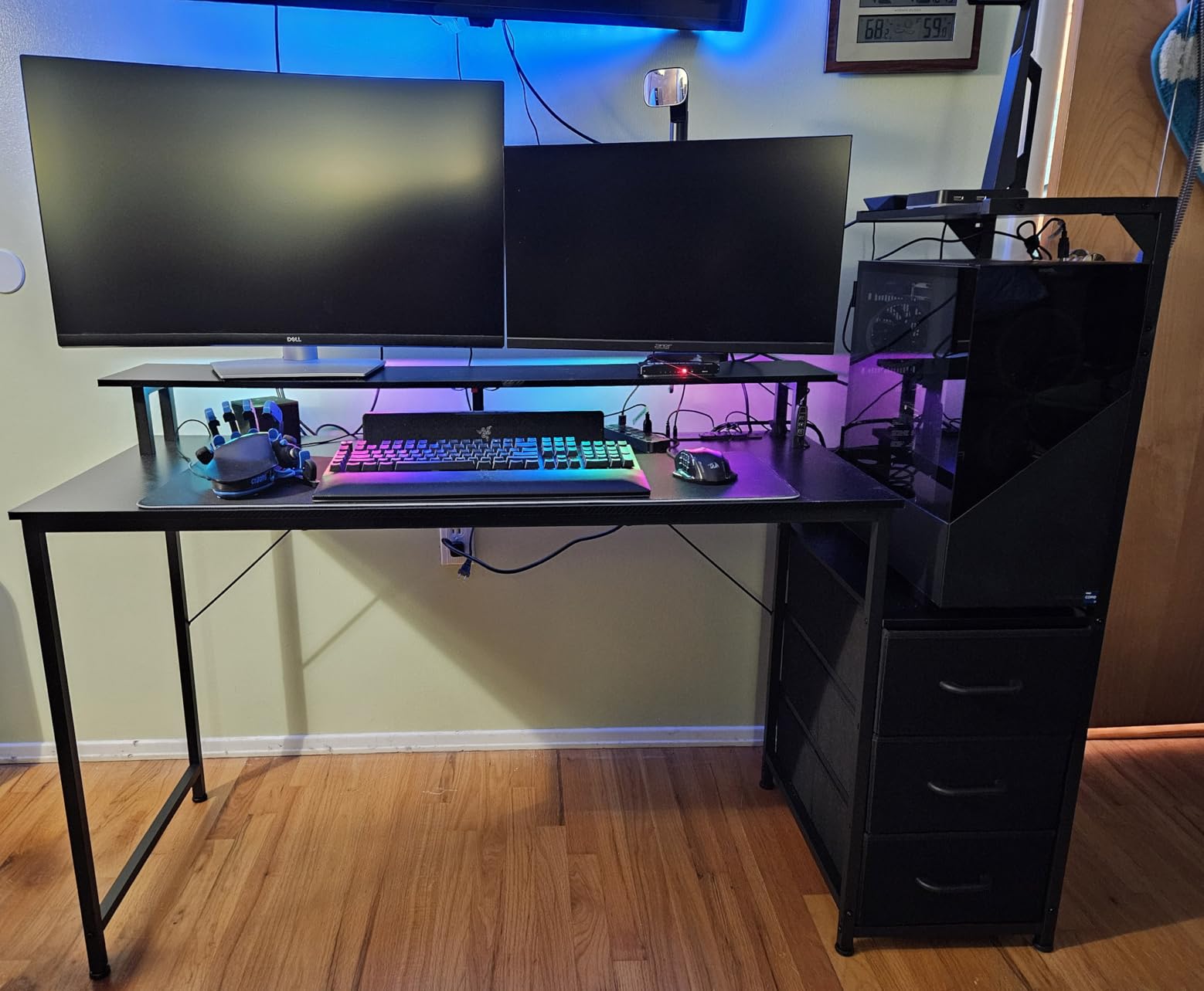 AODK 59 Inch Gaming Desk with USB Charging Ports & LED Light- Reversible Computer Desk with Storage Shelves & Monitor Stand, Modern Gamer Desk Table with Fabric Drawers & Side Hook, Carbon Fiber Black Customer Review AODK 59 Inch Gaming Desk with USB Charging Ports & LED Light- Reversible Computer Desk with Storage Shelves & Monitor Stand, Modern Gamer Desk Table with Fabric Drawers & Side Hook, Carbon Fiber Black - Customer Photo 1