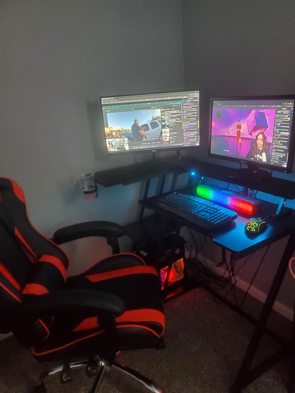 40 Inch Gaming Desk with Power Outlet & LED Lights, L Shaped Computer Gaming Table with 3 Tiers Storage Shelves, Corner Gamer Desk with Monitor Stand for Small Space, Carbon Fiber Black Customer Review 40 Inch Gaming Desk with Power Outlet & LED Lights, L Shaped Computer Gaming Table with 3 Tiers Storage Shelves, Corner Gamer Desk with Monitor Stand for Small Space, Carbon Fiber Black - Customer Photo 2