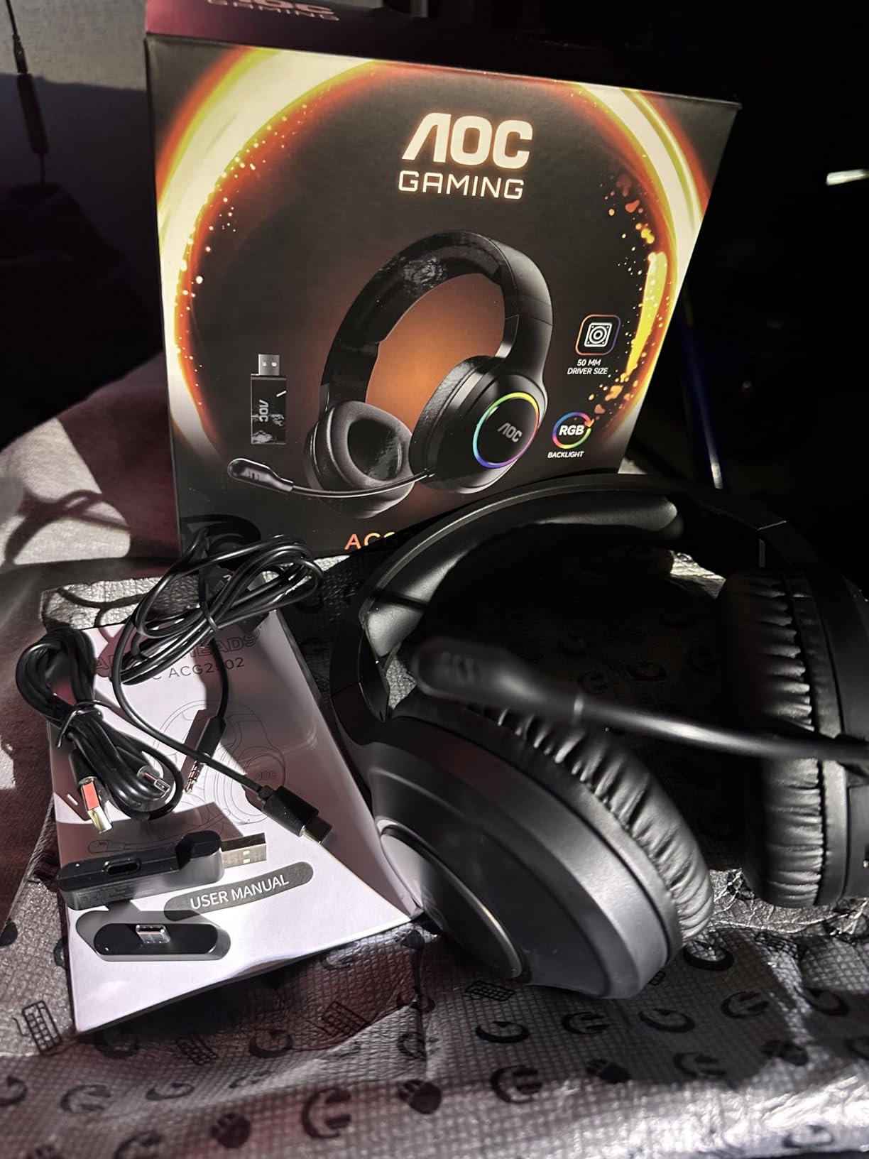 AOC Wireless Gaming Headset Compatible with PS5/4, Nintendo Switch, PC, Bluetooth 5.4 & 2.4GHz Gaming Headphones with Noise Canceling Mic, RGB, Type-C, 20ms Latency, 45H, 7.1 Virtual Surround- Black - Customer Photo 2