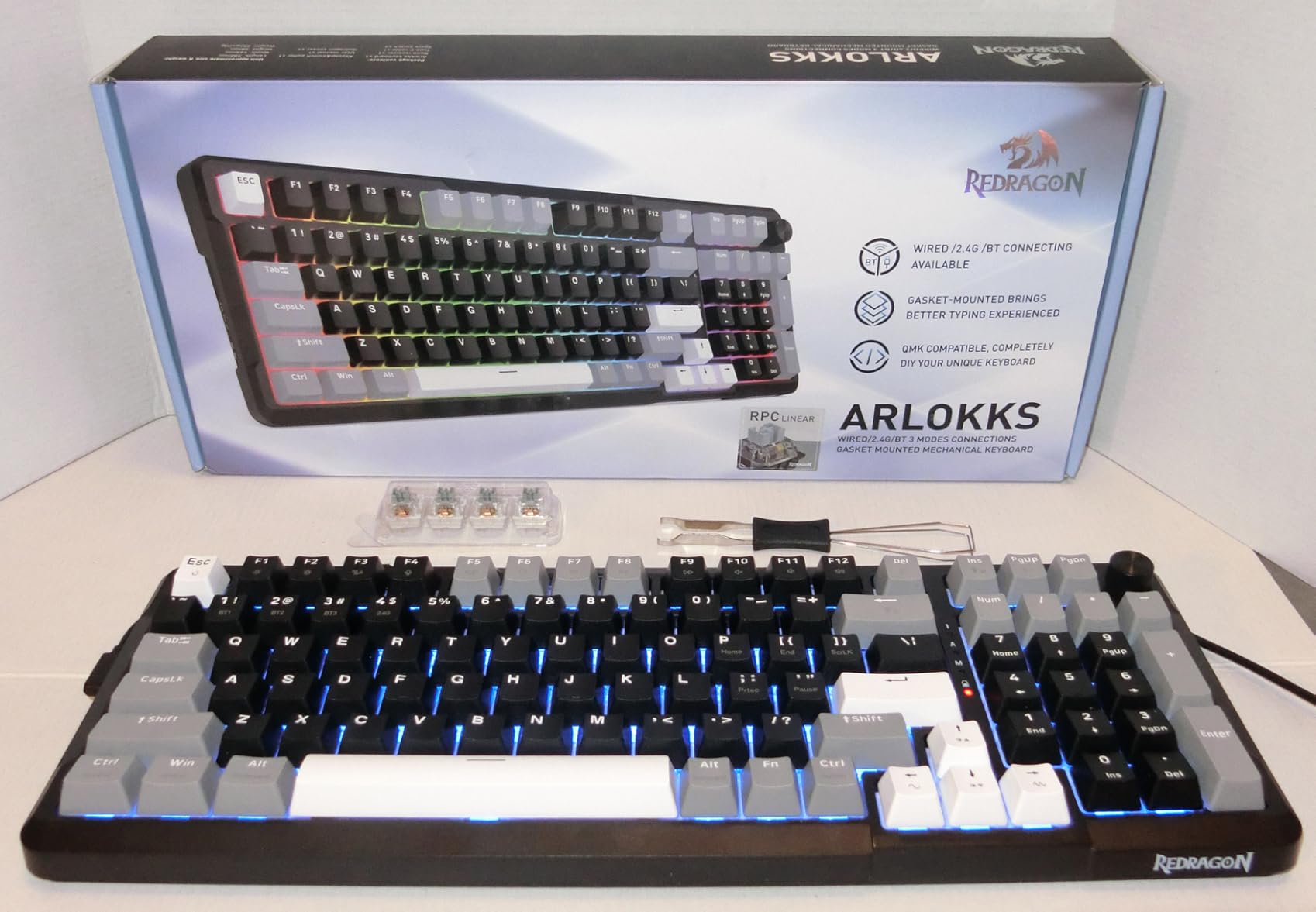 Redragon K742 Wireless Mechanical Gaming Keyboard with Knob, Bluetooth 5.0/2.4GHz/USB C Wired Creamy Keyboard with Number Pad for PC Computer, Hot Swappable RGB Backlits, Custom Linear Switch, Black Customer Review Redragon K742 Wireless Mechanical Gaming Keyboard with Knob, Bluetooth 5.0/2.4GHz/USB C Wired Creamy Keyboard with Number Pad for PC Computer, Hot Swappable RGB Backlits, Custom Linear Switch, Black - Customer Photo 2