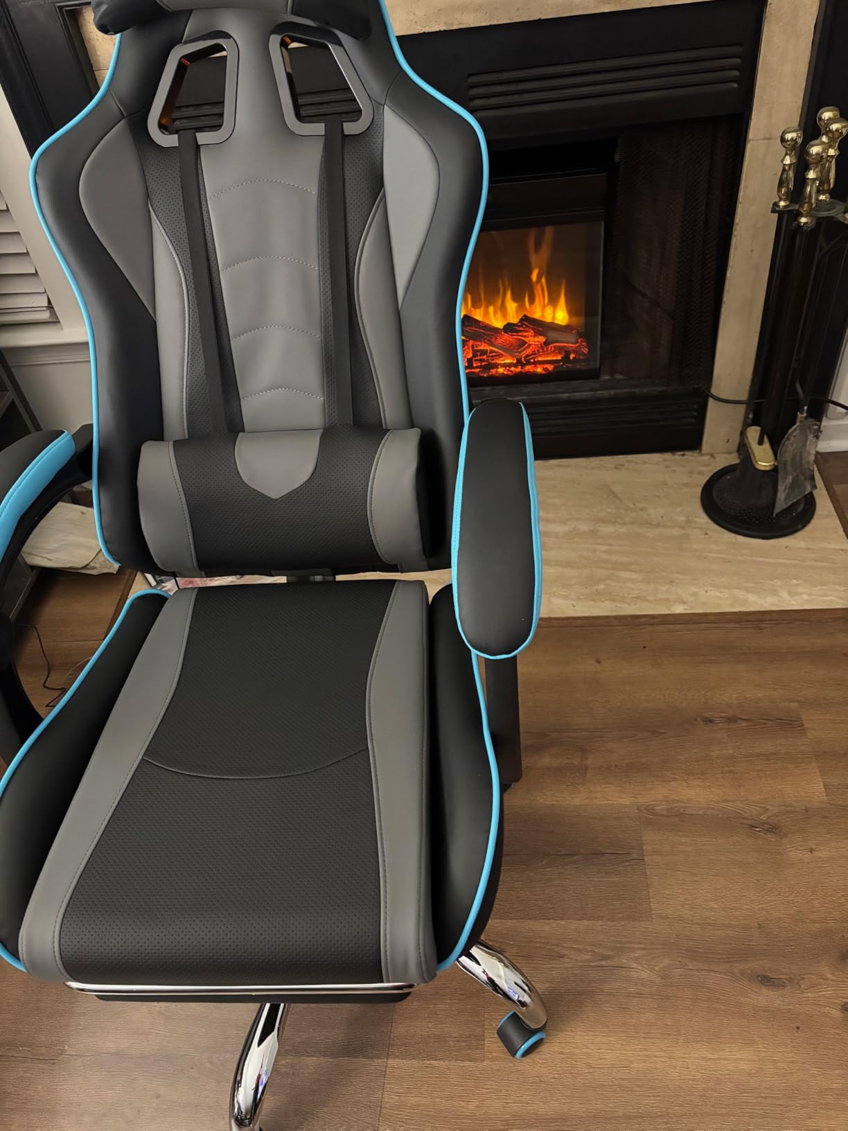 Yaheetech Gaming Chair, Video Game Chair with Massage Lumbar Support and Footrest Height Adjustable Ergonomic Computer Chair with Swivel Seat and Headrest, Black/Gray Customer Review Yaheetech Gaming Chair, Video Game Chair with Massage Lumbar Support and Footrest Height Adjustable Ergonomic Computer Chair with Swivel Seat and Headrest, Black/Gray - Customer Photo 1