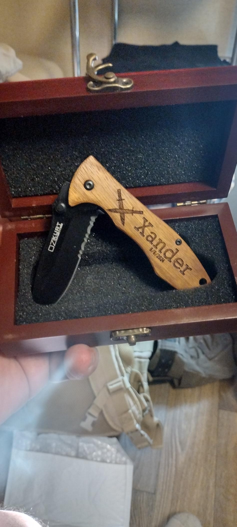 Gifts for Men, Personalized Engraved Oak Wood Pocket Knife - 36 Icons, 20 Stylish Font - Custom Pocket Knives Customer Review Gifts for Men, Personalized Engraved Oak Wood Pocket Knife - 36 Icons, 20 Stylish Font - Custom Pocket Knives - Customer Photo 1