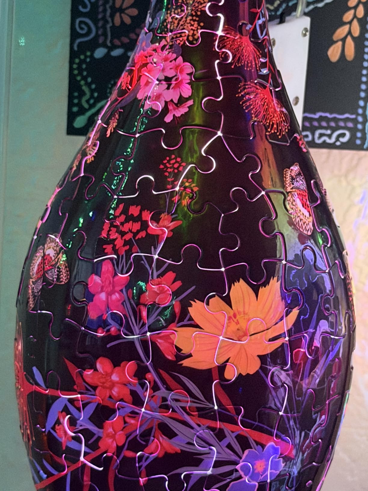 Pintoo 3D Puzzle Vase Unique Flower Vase Made by 160 Curved Plastic Puzzle Pieces House Warming Gift for Flower Arrangements and Home Decoration - [S1035] (Translucent, Flowers and Birds) - Customer Photo 2