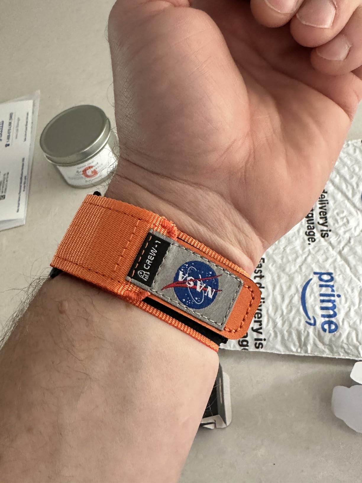 Made for Apple Watch Ultra Band, NASA Licensed Rugged Nylon Leather Sports Strap With Woven Loop Design For iWatch 49mm/46mm/45mm/44mm, Tough Tactical Replacement Band For Series 10/9/SE, Black Customer Review Made for Apple Watch Ultra Band, NASA Licensed Rugged Nylon Leather Sports Strap With Woven Loop Design For iWatch 49mm/46mm/45mm/44mm, Tough Tactical Replacement Band For Series 10/9/SE, Black - Customer Photo 2