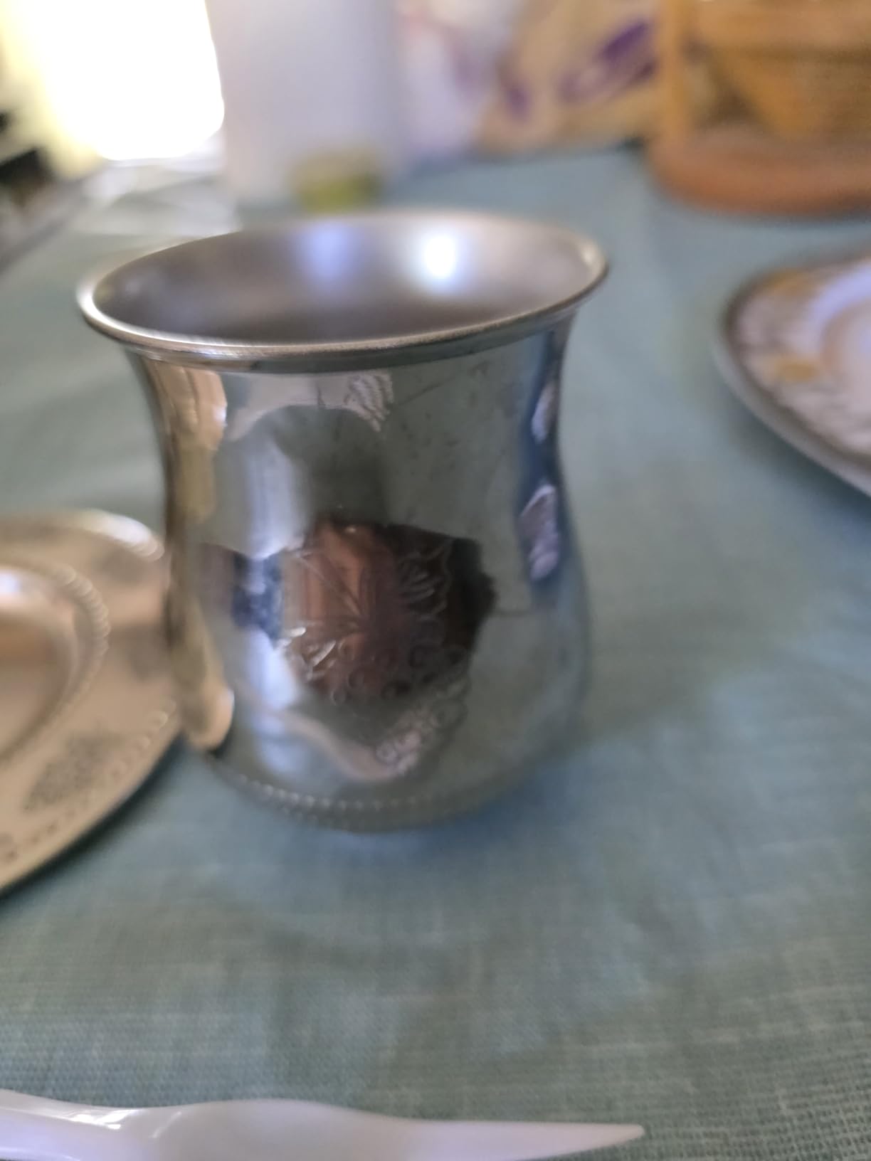 Classic Stainless Steel Kiddush Cup Set - Jerusalem Design and Wine Blessing - Stemless Wine Cup with Tray - Tumbler Shape Shabbat Decorations for Passover Seder, Yom Tov Judaic Gifts By Zion Judaica Customer Review Classic Stainless Steel Kiddush Cup Set - Jerusalem Design and Wine Blessing - Stemless Wine Cup with Tray - Tumbler Shape Shabbat Decorations for Passover Seder, Yom Tov Judaic Gifts By Zion Judaica - Customer Photo 1