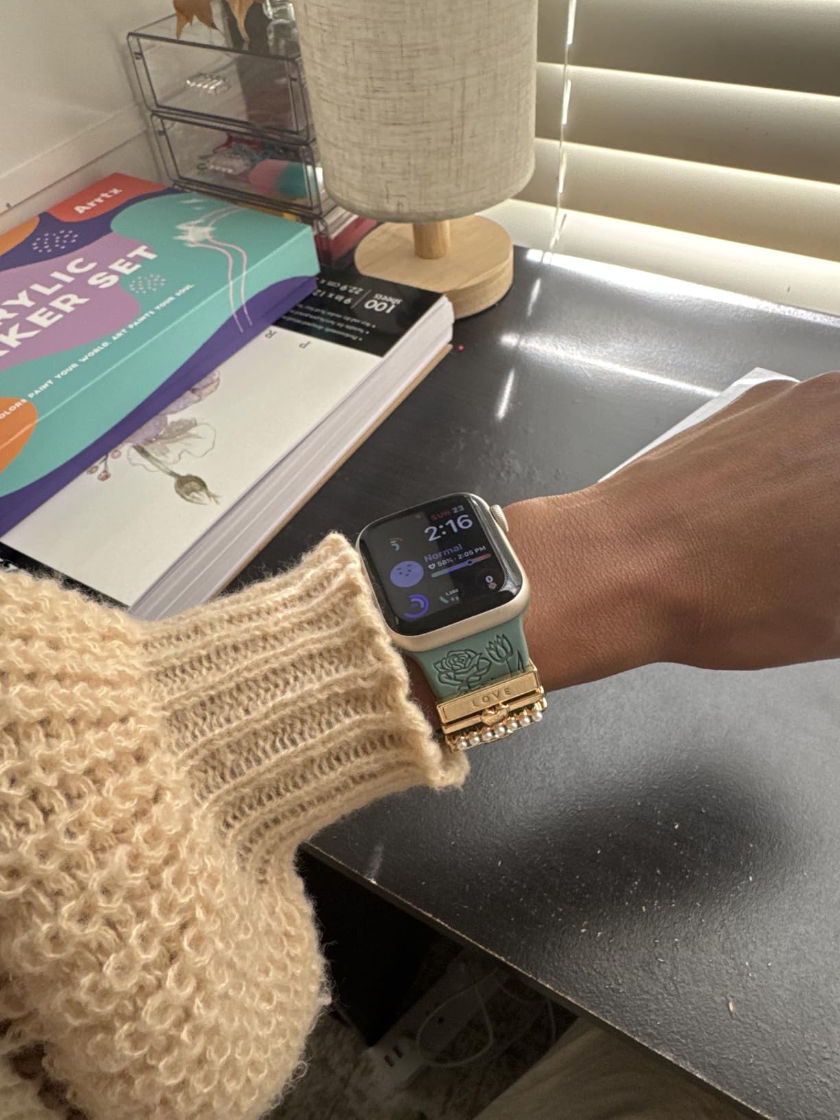 DaQin Flower Engraved Band Compatible with Apple Watch Bands for Women 40mm 38mm 41mm 42mm, Soft Silicone Strap With Dressy Decorative Apple Watch Charms for iWatch Series 11 10 9 8 7 6 5 4 3 2 1 SE Customer Review DaQin Flower Engraved Band Compatible with Apple Watch Bands for Women 40mm 38mm 41mm 42mm, Soft Silicone Strap With Dressy Decorative Apple Watch Charms for iWatch Series 11 10 9 8 7 6 5 4 3 2 1 SE - Customer Photo 2