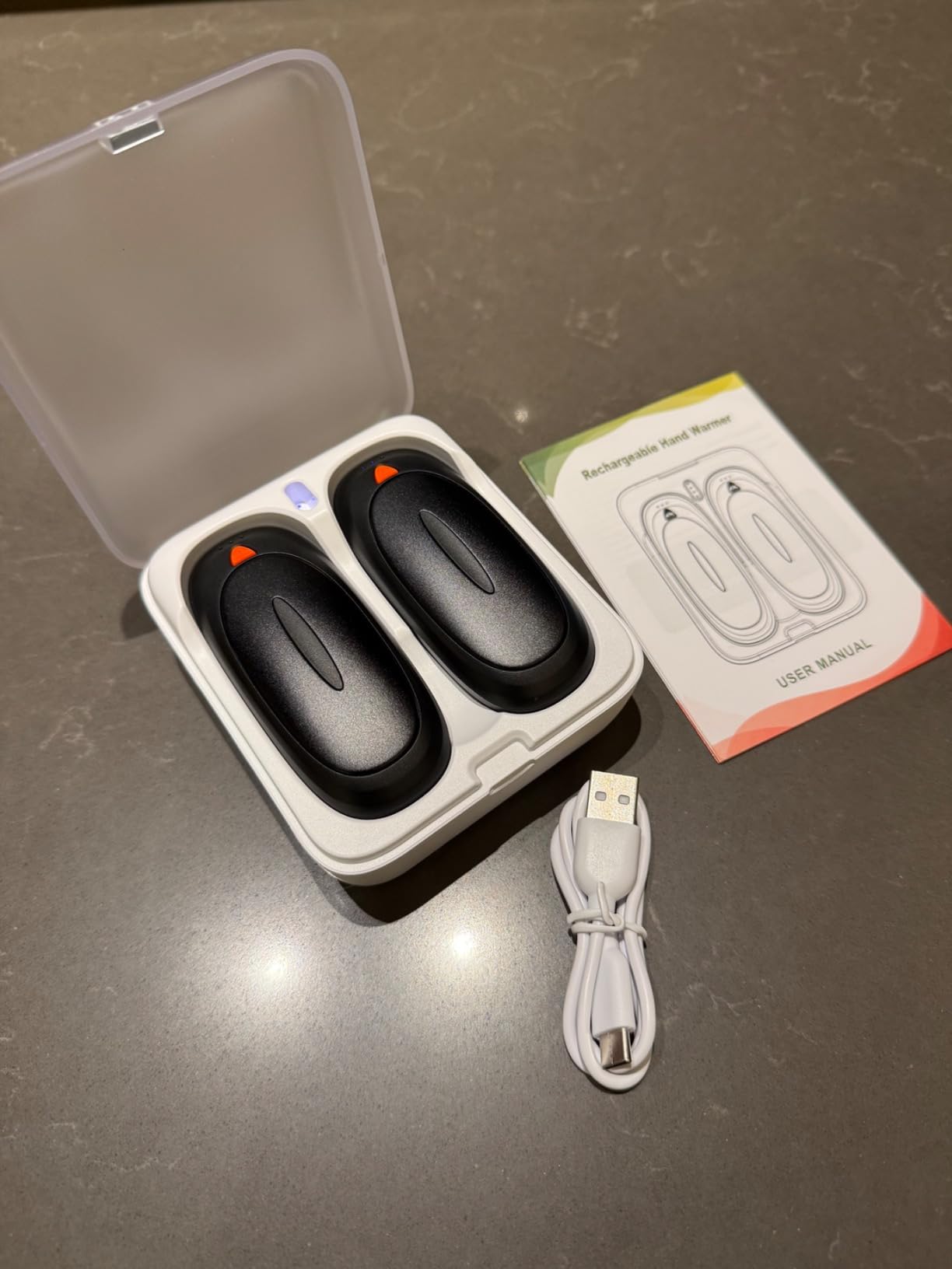3-in-1 Electric Hand Warmers Rechargeable 2 Pack,14000mAh Portable Dual-Sided Handwarmer with Charging Case, 3 Levels Fast Heating Pocket Warmers,Gifts for Men,Women,Raynauds,Hunting Gear Customer Review 3-in-1 Electric Hand Warmers Rechargeable 2 Pack,14000mAh Portable Dual-Sided Handwarmer with Charging Case, 3 Levels Fast Heating Pocket Warmers,Gifts for Men,Women,Raynauds,Hunting Gear - Customer Photo 1