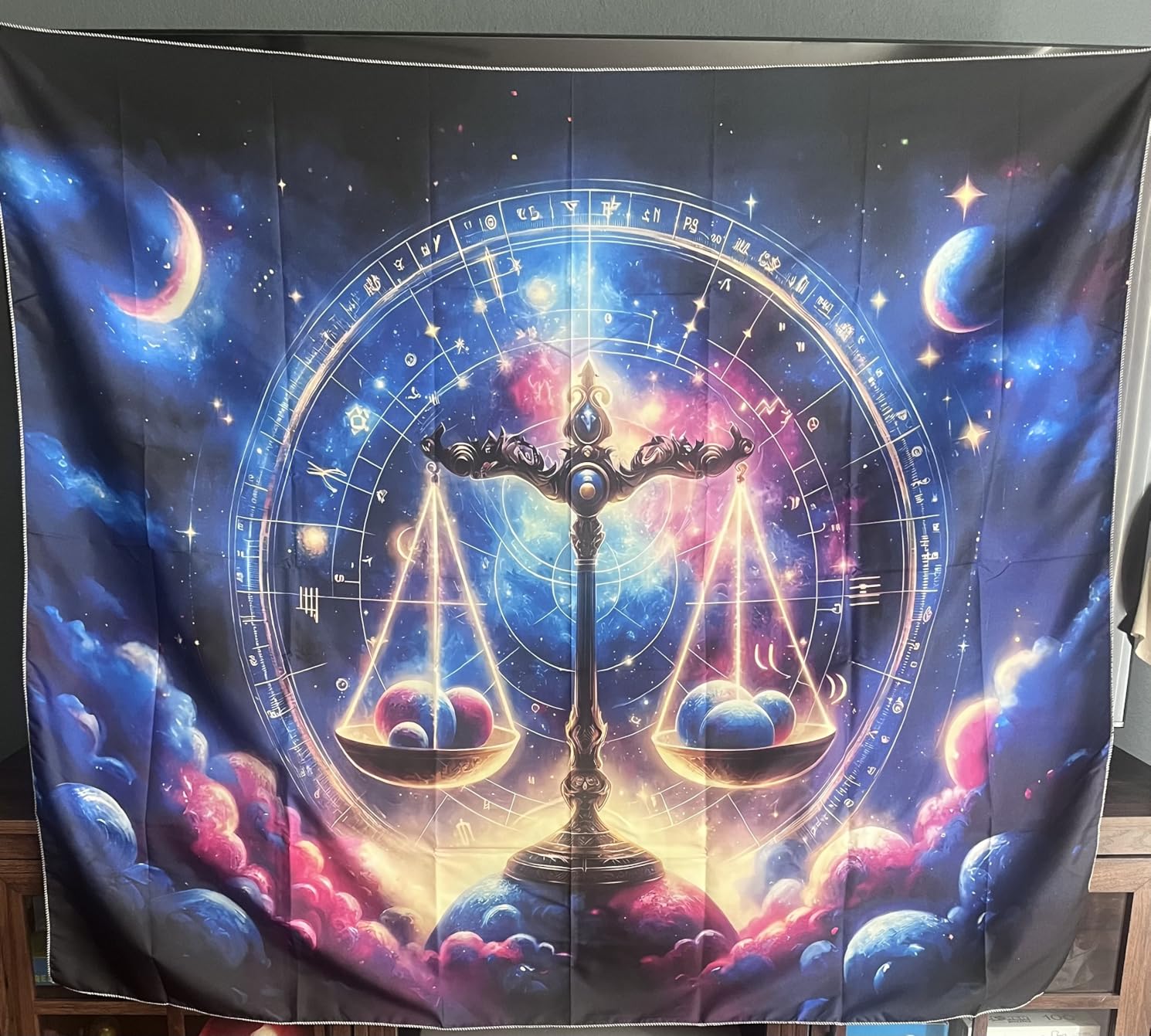 Libra Tapestry Wall Hanging Zodiac Sign Decoration Aesthetic for Bedroom Living Room Dormitory Suitable for Teen Boy and Girl Who Like Astrology 79x59 Inches Customer Review Libra Tapestry Wall Hanging Zodiac Sign Decoration Aesthetic for Bedroom Living Room Dormitory Suitable for Teen Boy and Girl Who Like Astrology 79x59 Inches - Customer Photo 1