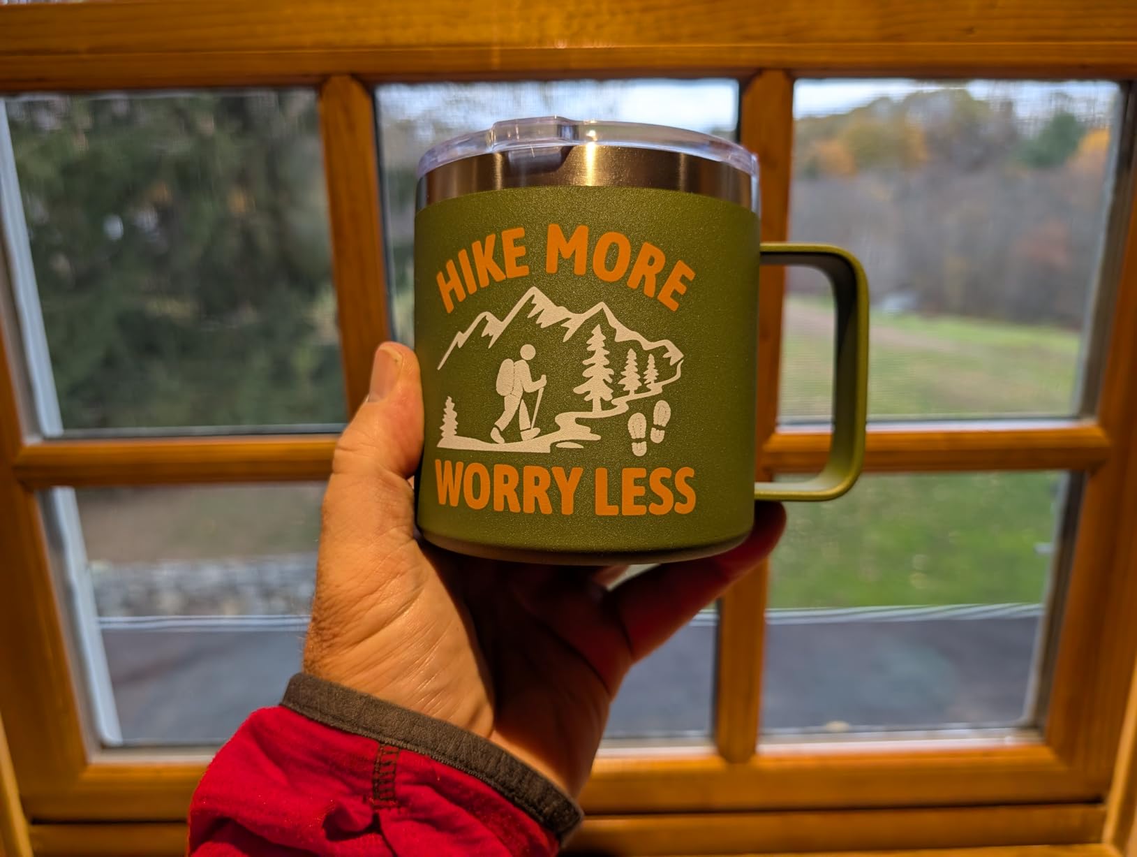 Lifecapido Hiking Gifts for Women, I'd Rather Be Hiking 14oz Insulated Coffee Mug, Birthday Christmas Gift, Cool Gifts for Hikers Women Men, Creamy - Customer Photo 1