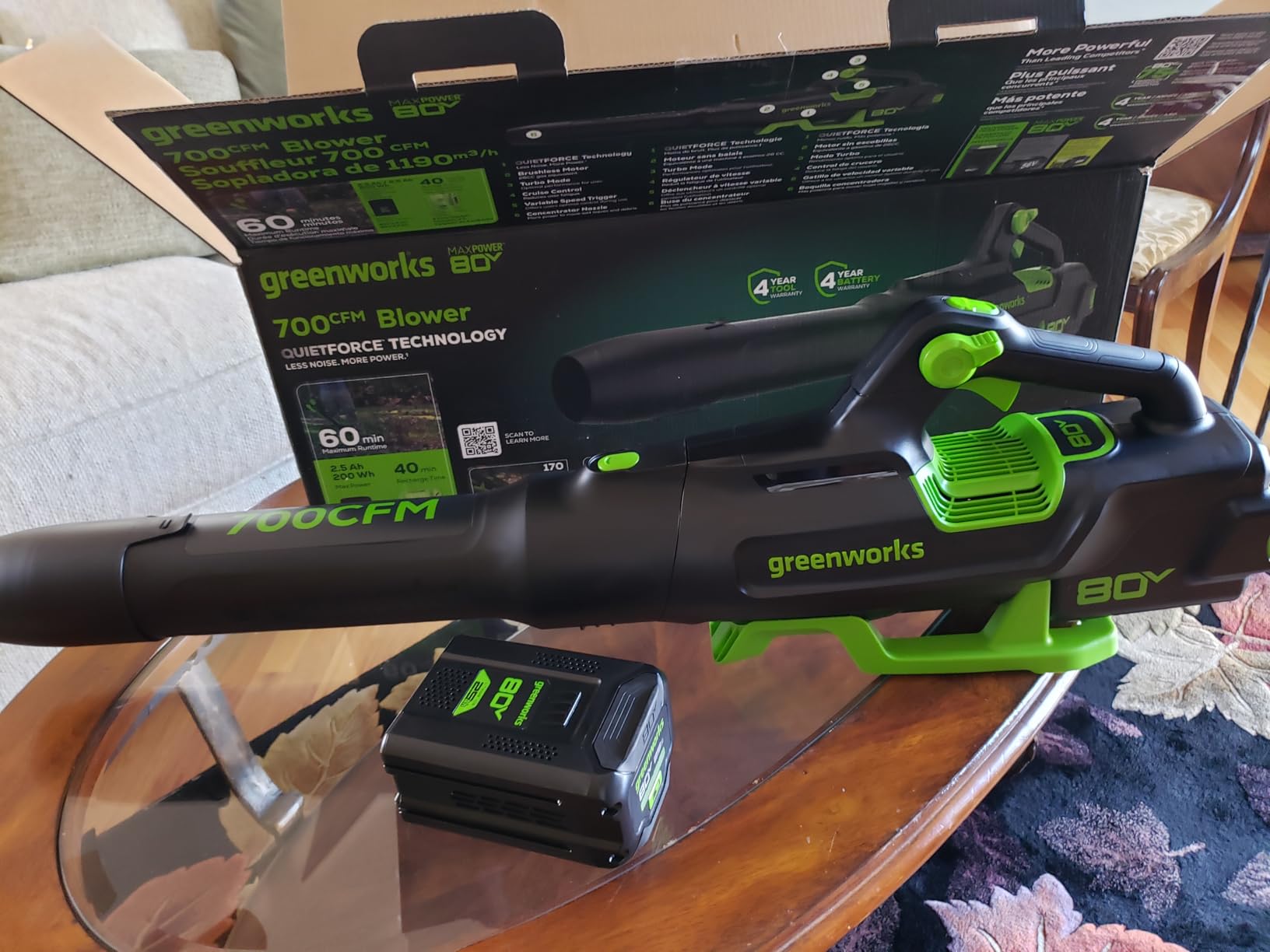 Greenworks 80V (700 CFM / 170 MPH) Brushless Cordless Leaf Blower, Commercial-Grade Power, 40-Min Rapid Charger for Wet Leaves, Heavy Debris, Gravel and Driveway Snow, Includes 2.5Ah Battery & Charger - Customer Photo 1