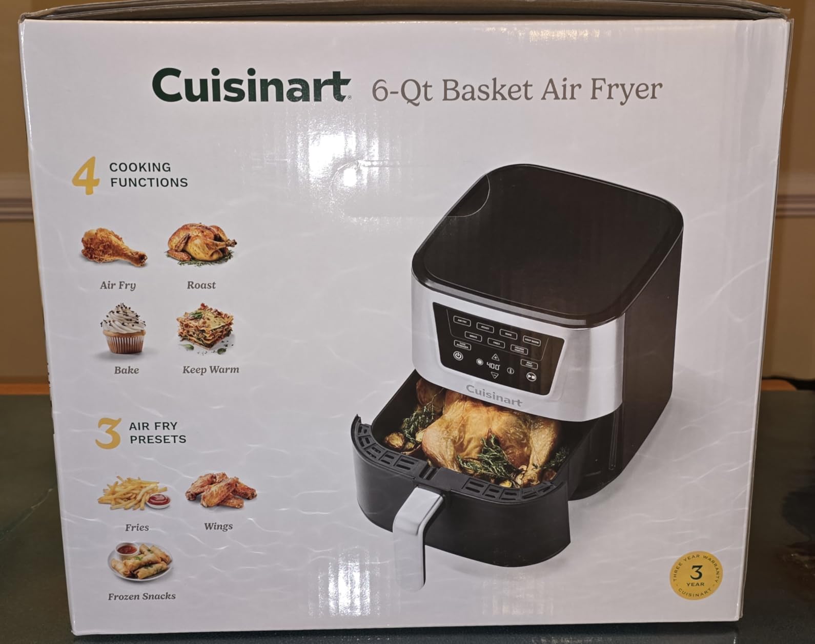 Cuisinart Air Fryer, Large 6-Quart Basket with 4 Cooking Functions to Air Fry, Bake, Roast, and Keep Warm, 3 Presets, PFAS-Free, Dishwasher-Safe Parts, AIR-180, Black & Stainless Steel Customer Review Cuisinart Air Fryer, Large 6-Quart Basket with 4 Cooking Functions to Air Fry, Bake, Roast, and Keep Warm, 3 Presets, PFAS-Free, Dishwasher-Safe Parts, AIR-180, Black & Stainless Steel - Customer Photo 2
